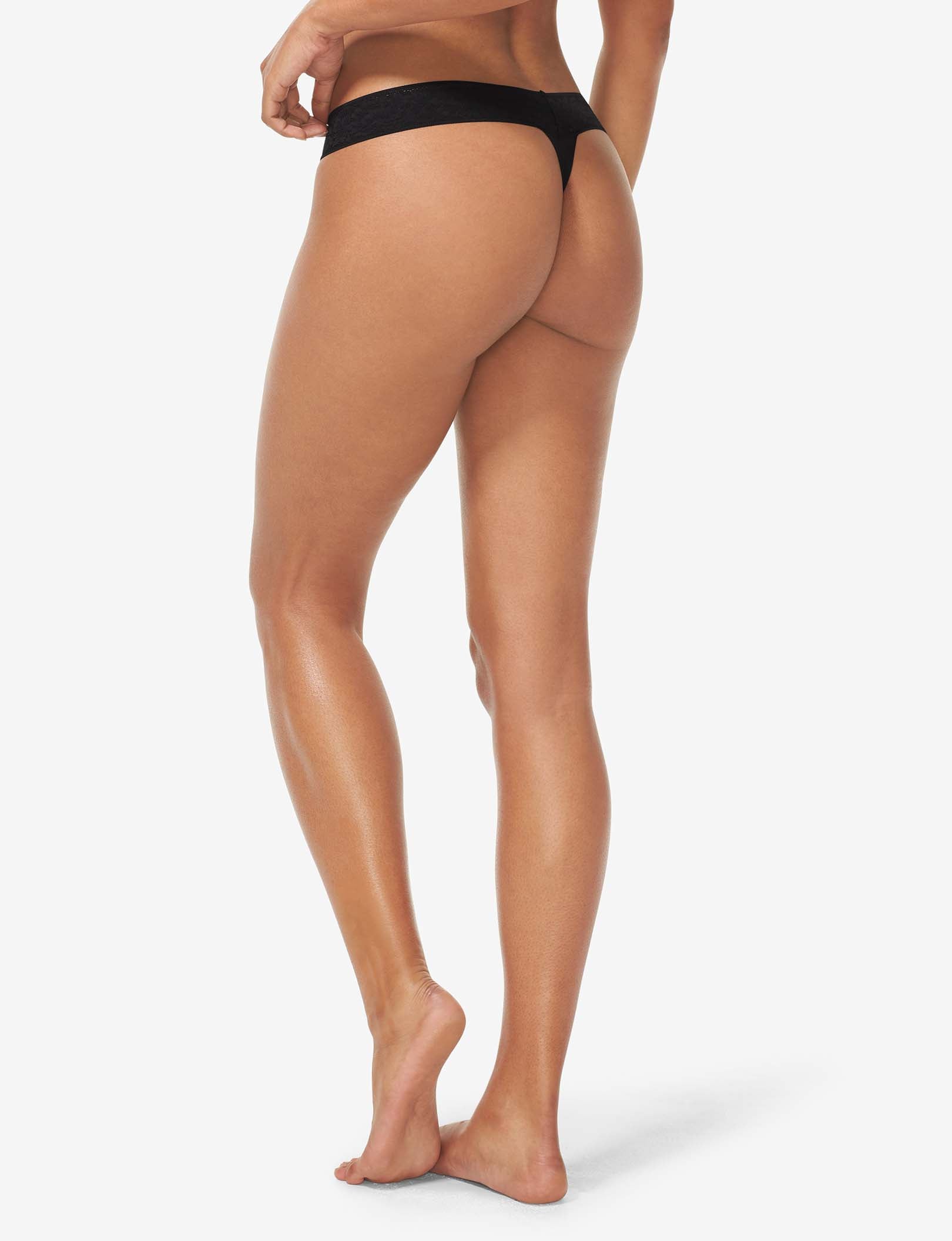 Women's Second Skin Thong, Lace Waist::Black Lace Waist