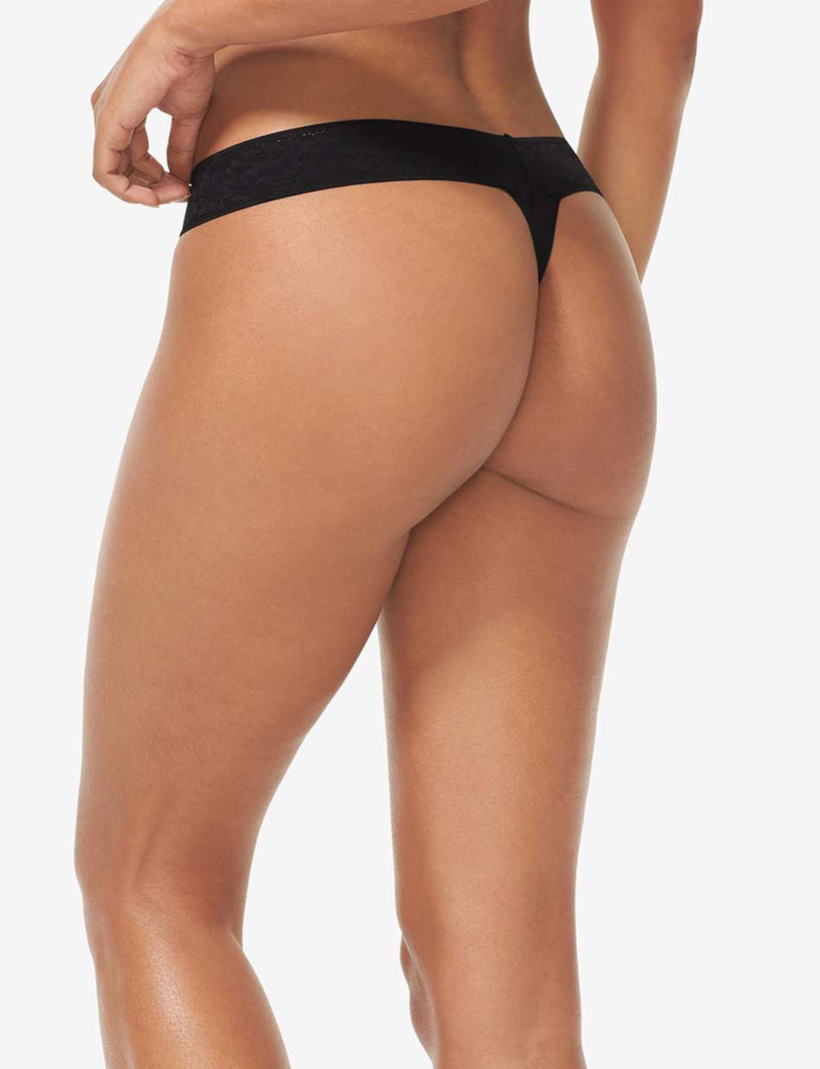 Women's Second Skin Thong, Lace Waist::Black Lace Waist