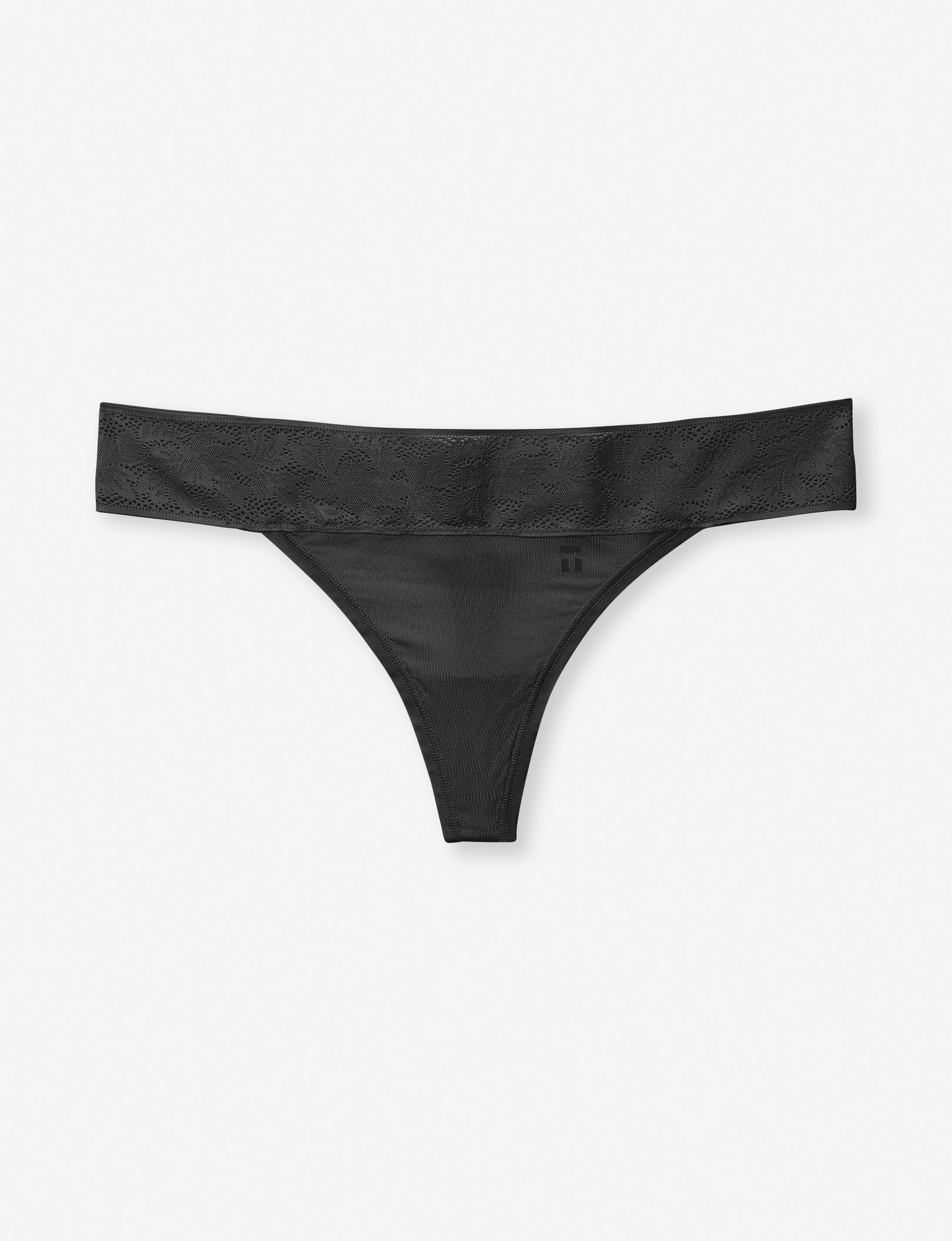 Women's Second Skin Thong, Lace Waist::Black Lace Waist