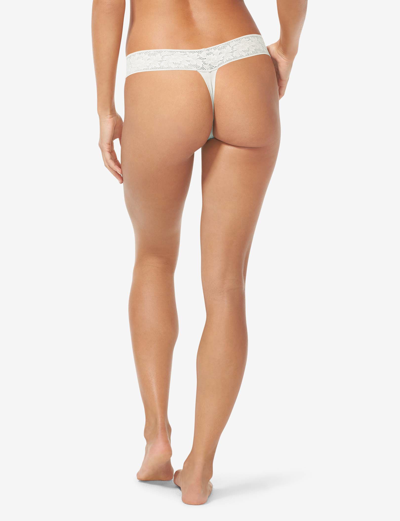 Women's Second Skin Thong, Lace Waist::Coconut Milk Lace Waist