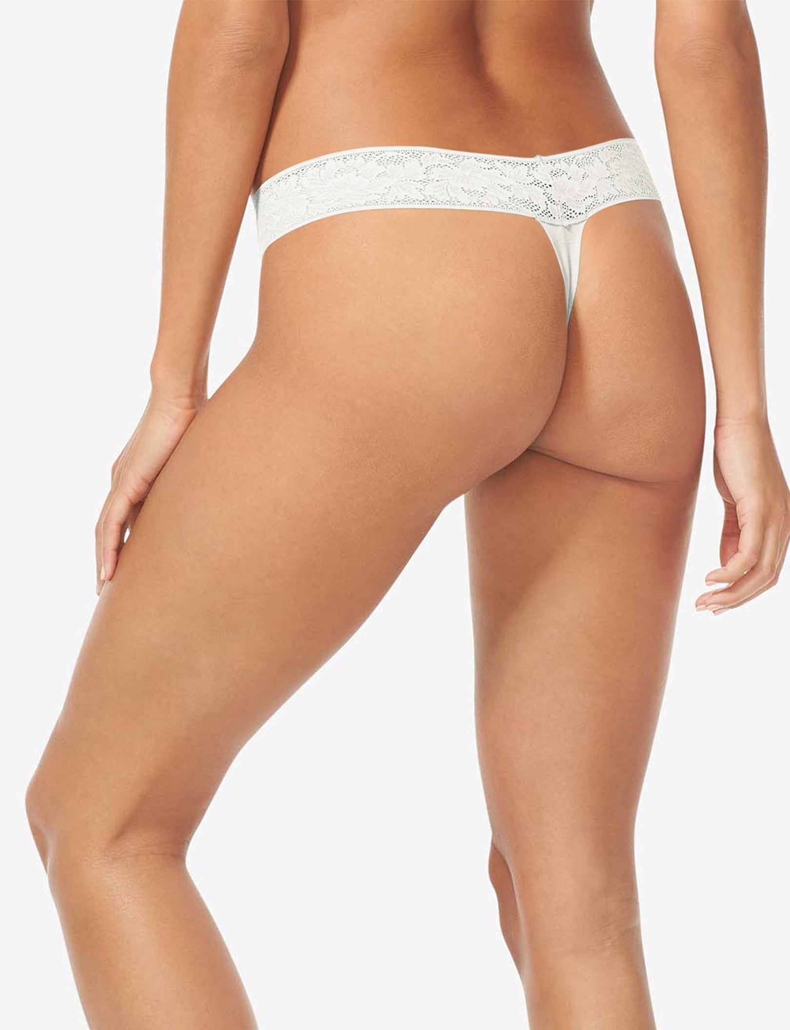 Women's Second Skin Thong, Lace Waist::Coconut Milk Lace Waist