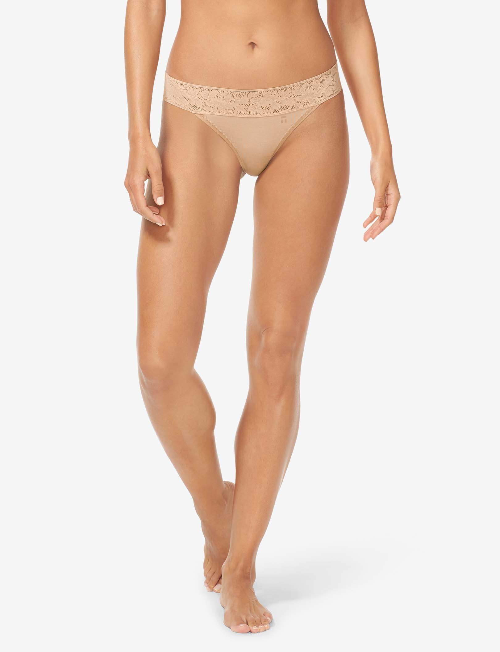 Women's Second Skin Thong, Lace Waist::Maple Sugar Lace Waist