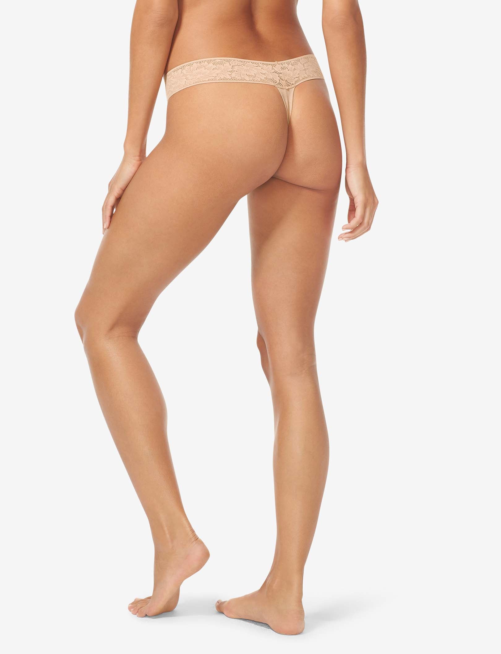 Women's Second Skin Thong, Lace Waist::Maple Sugar Lace Waist