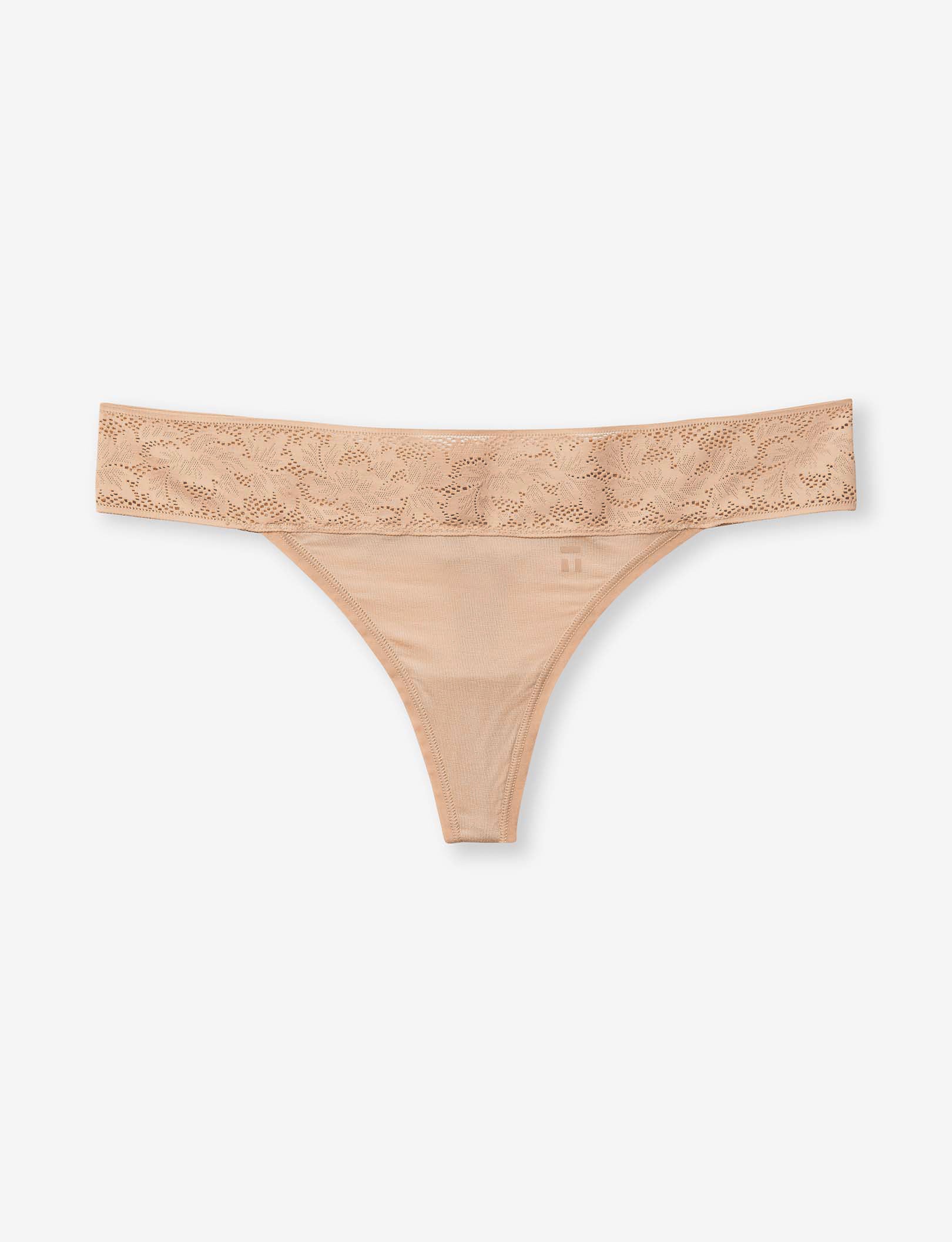 Women's Second Skin Thong, Lace Waist::Maple Sugar Lace Waist