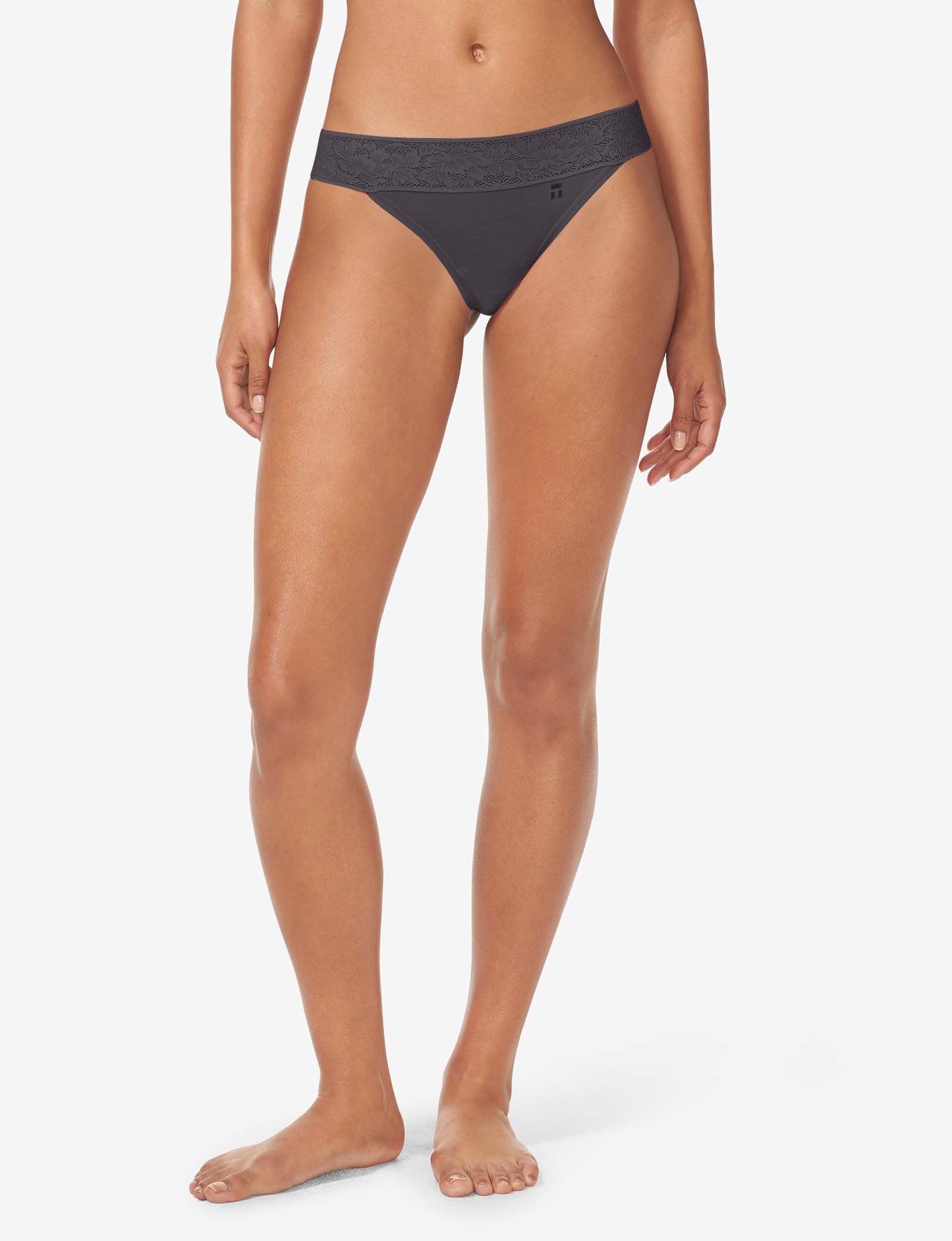 Women's Second Skin Thong, Lace Waist::Shale Lace Waist