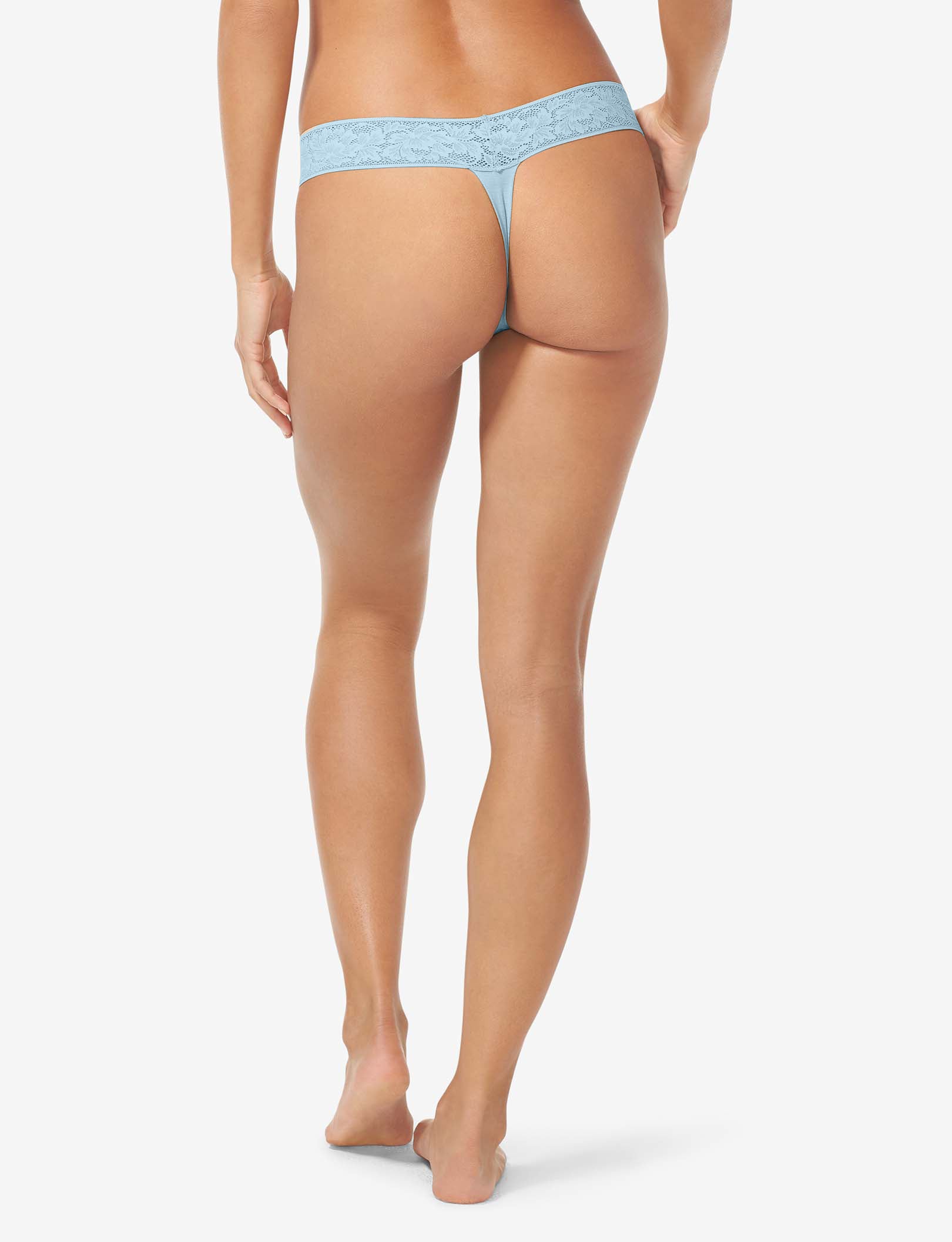Women's Second Skin Thong, Lace Waist::Winter Sky Lace Waist