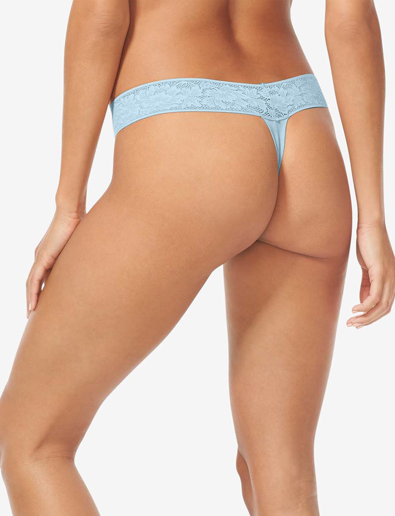 Women's Second Skin Thong, Lace Waist::Winter Sky Lace Waist