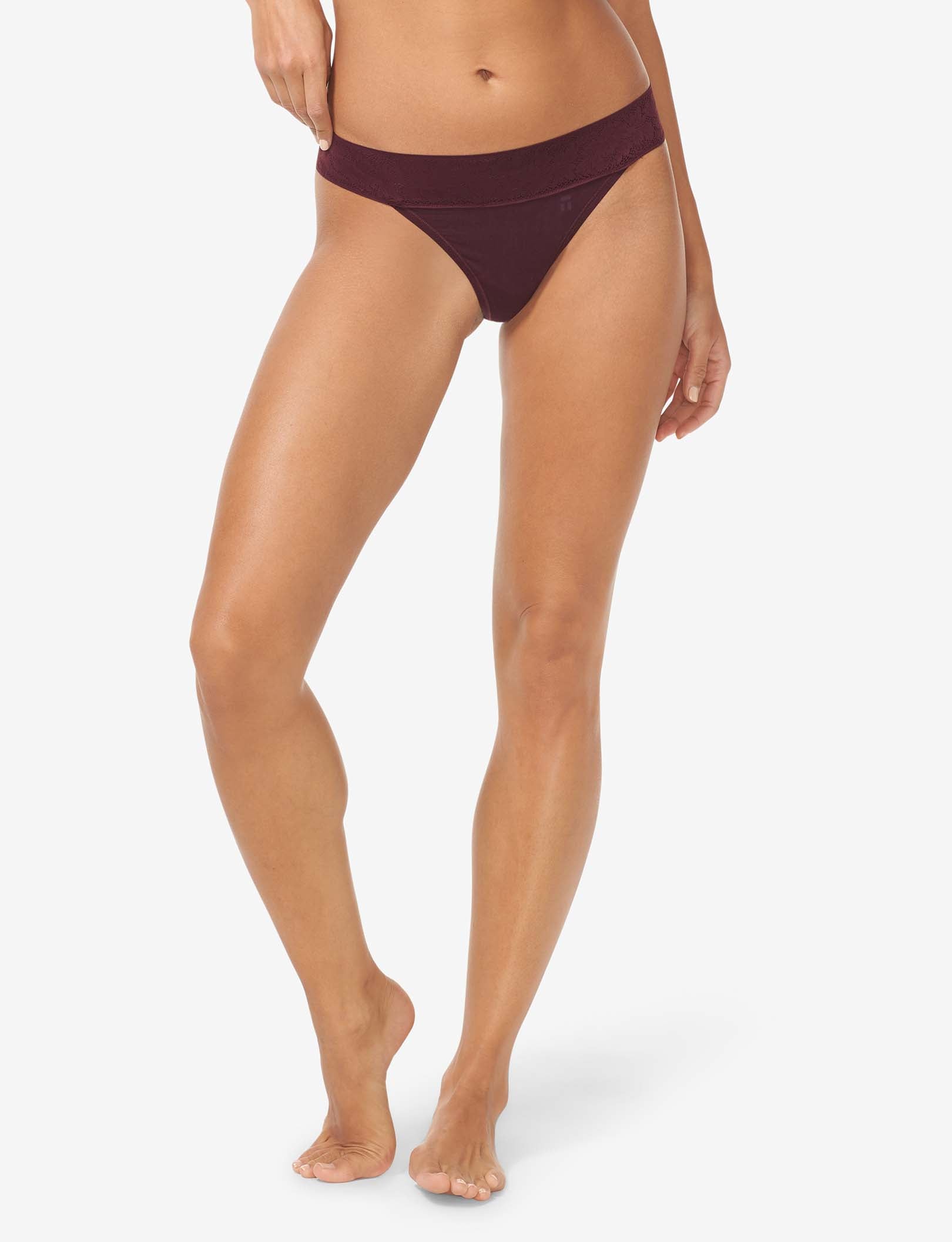 Women's Second Skin Thong, Lace Waist::Winetasting Lace Waist