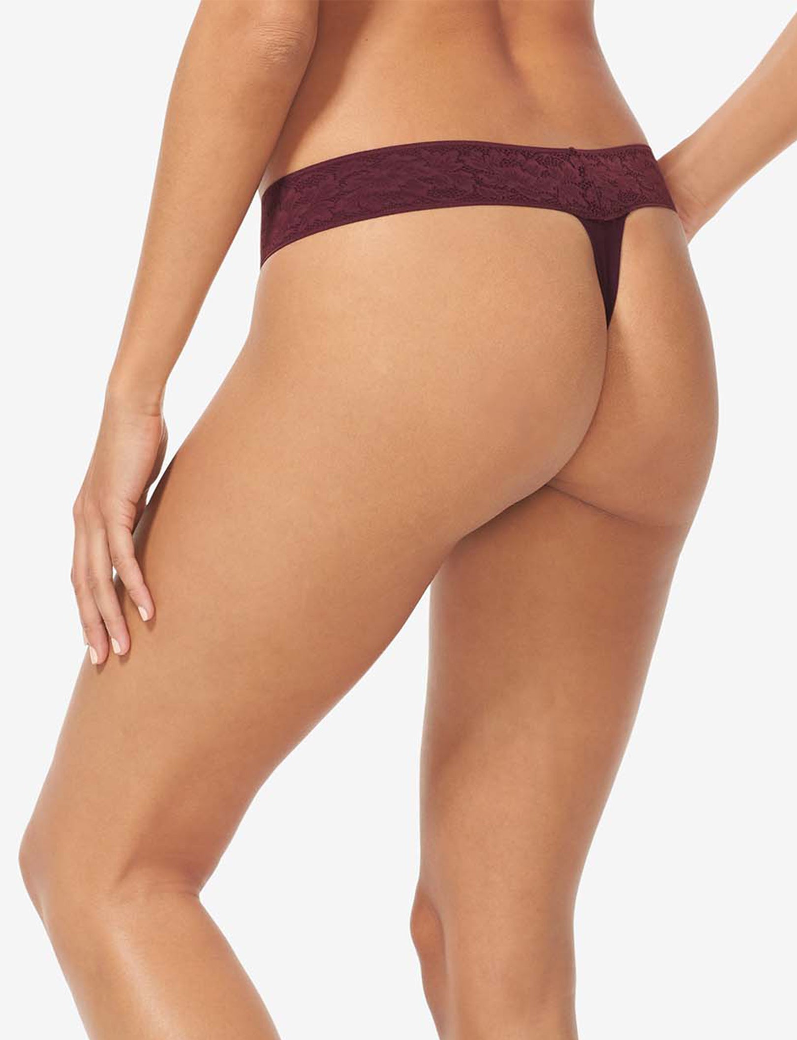 Women's Second Skin Thong, Lace Waist::Winetasting Lace Waist
