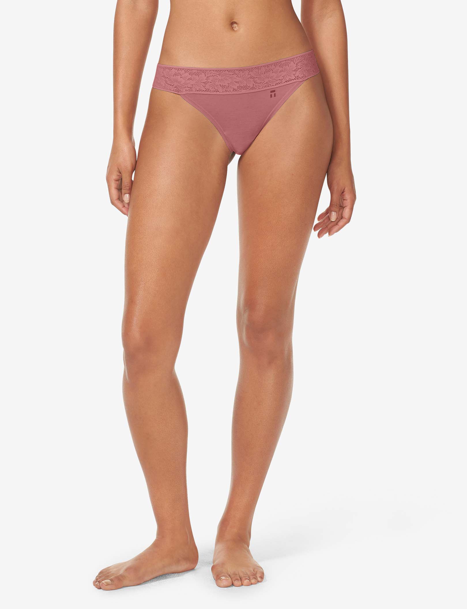 Women's Second Skin Thong, Lace Waist::Deco Rose Lace Waist