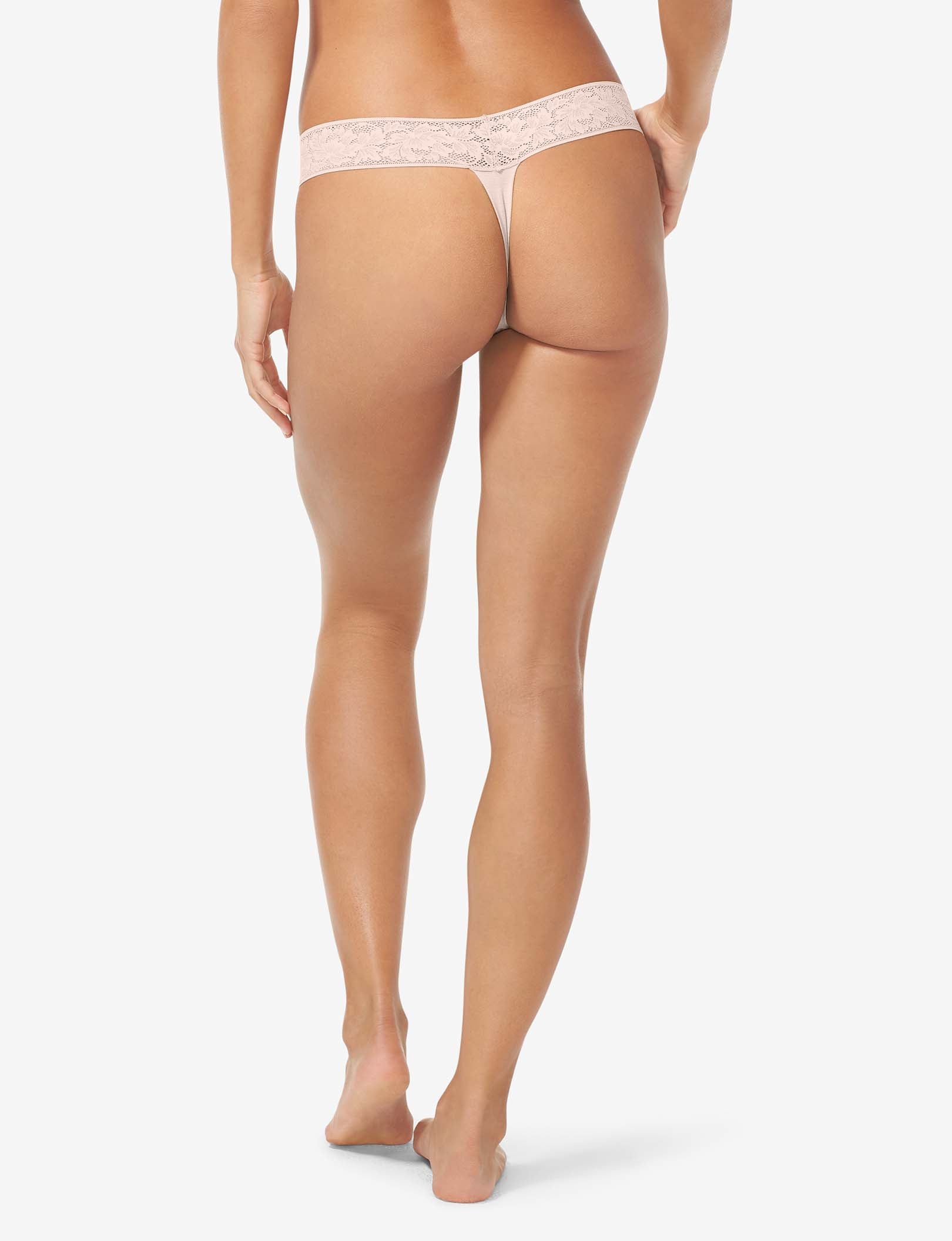 Women's Second Skin Thong, Lace Waist::Soft Pink Lace