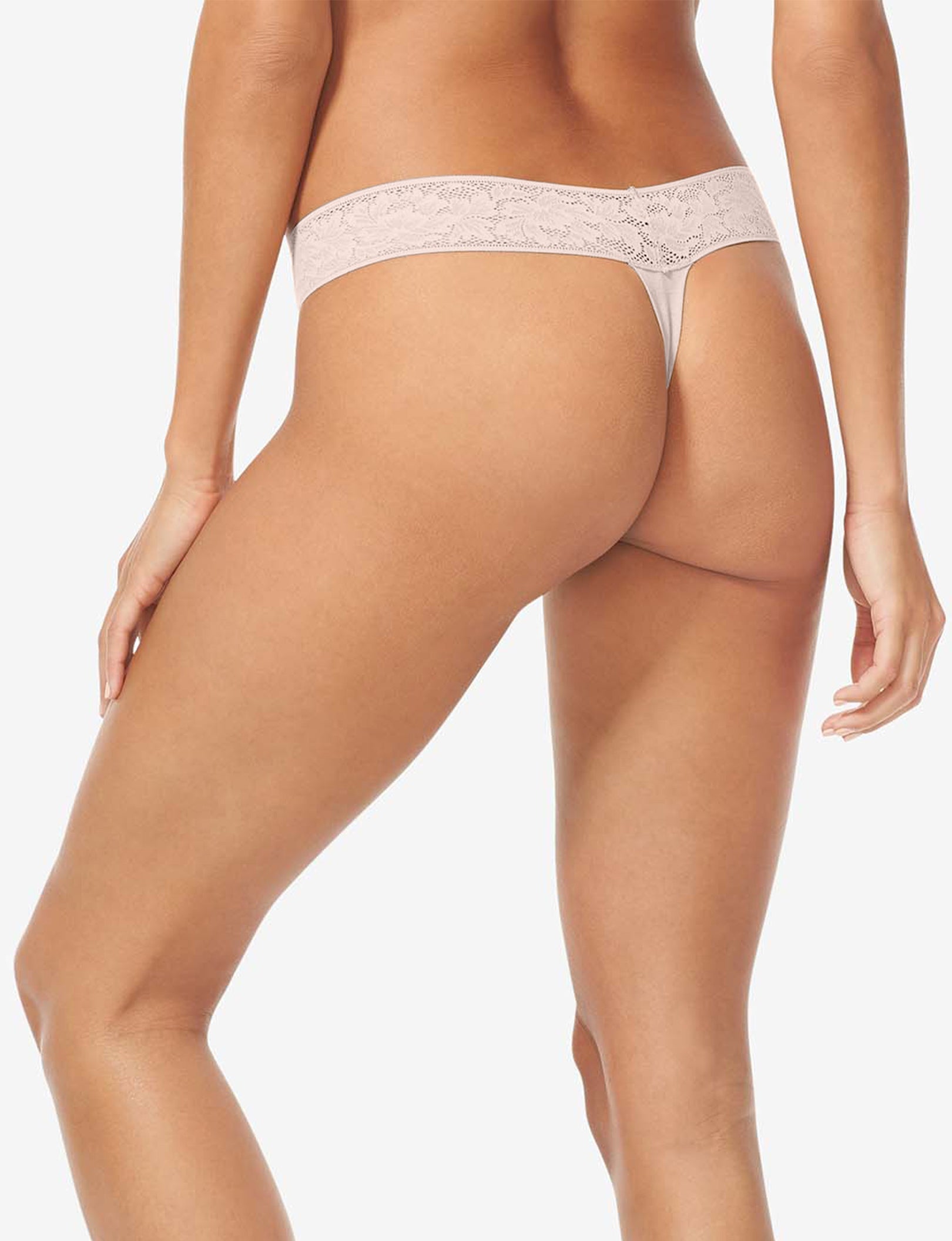 Women's Second Skin Thong, Lace Waist::Soft Pink Lace