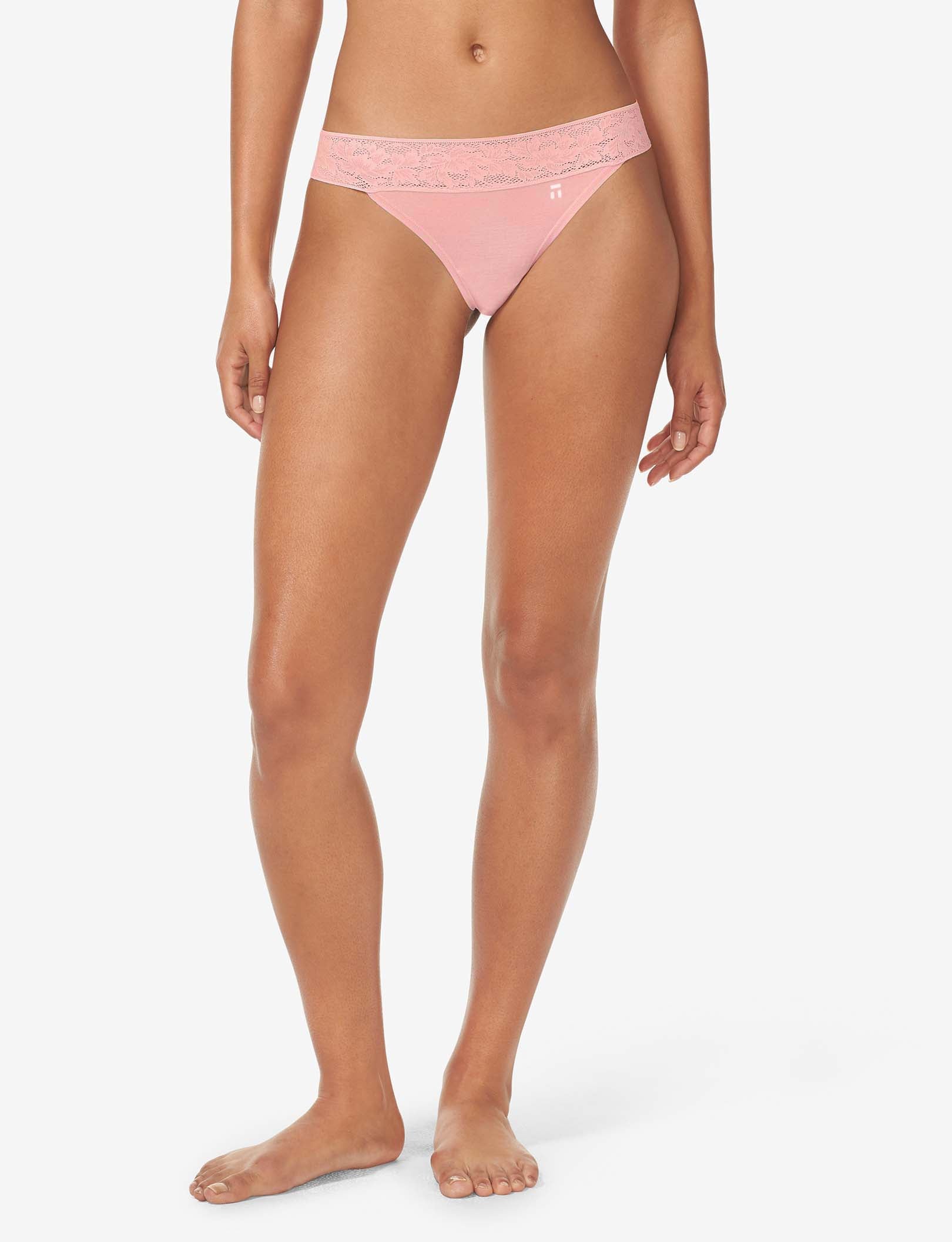 Women's Second Skin Thong, Lace Waist::Flamingo Pink Lace Waist