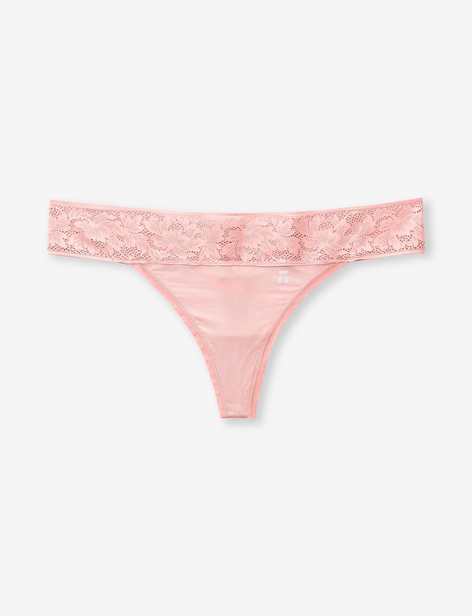 Women's Second Skin Thong, Lace Waist::Flamingo Pink Lace Waist