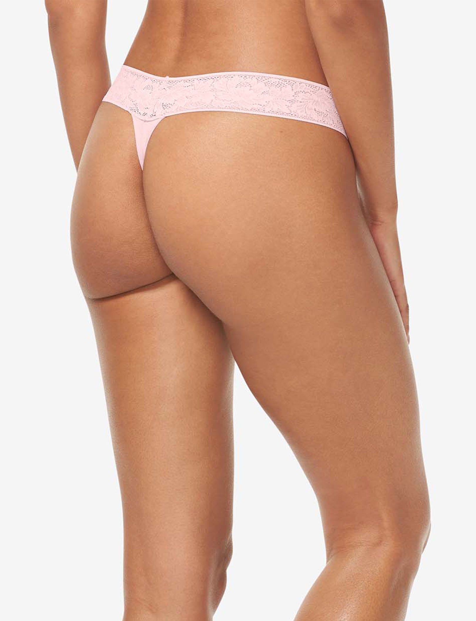 Women's Second Skin Thong, Lace Waist::Peachskin Lace Waist