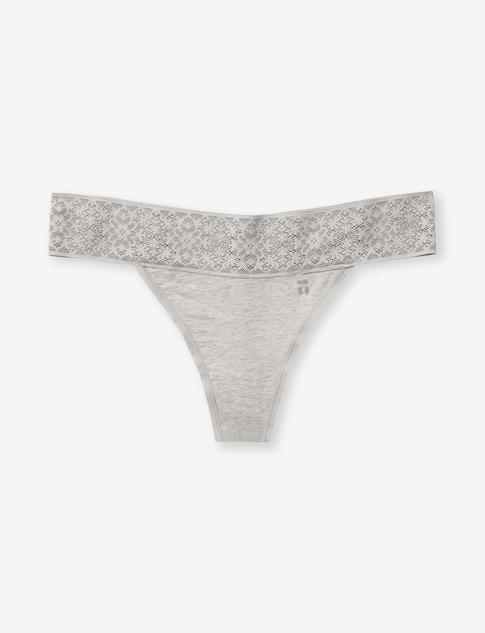 Women's Cool Cotton Thong, Lace Waist::Heather Grey Lace Waist
