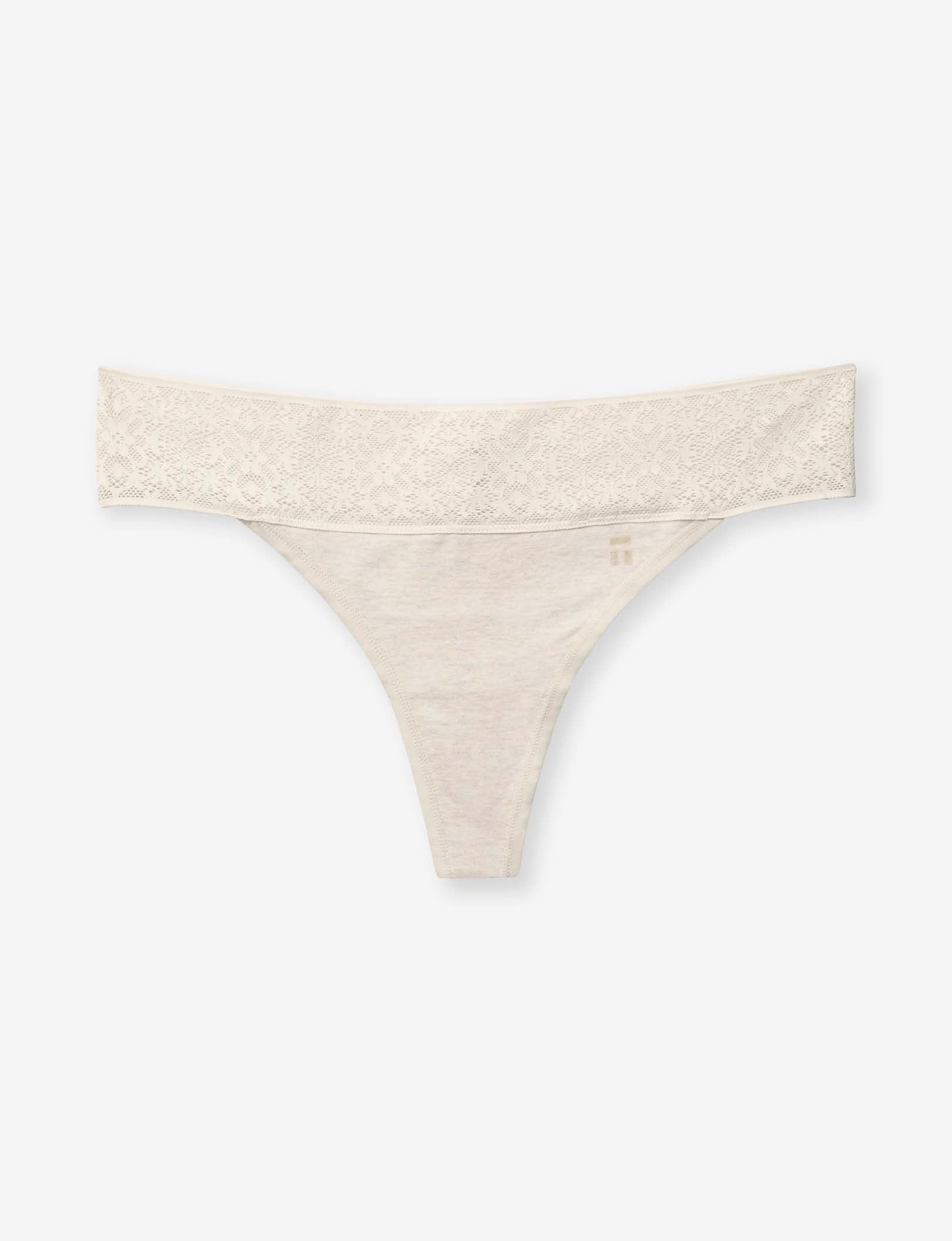Women's Cool Cotton Thong, Lace Waist::Oatmeal Heather Lace Waist