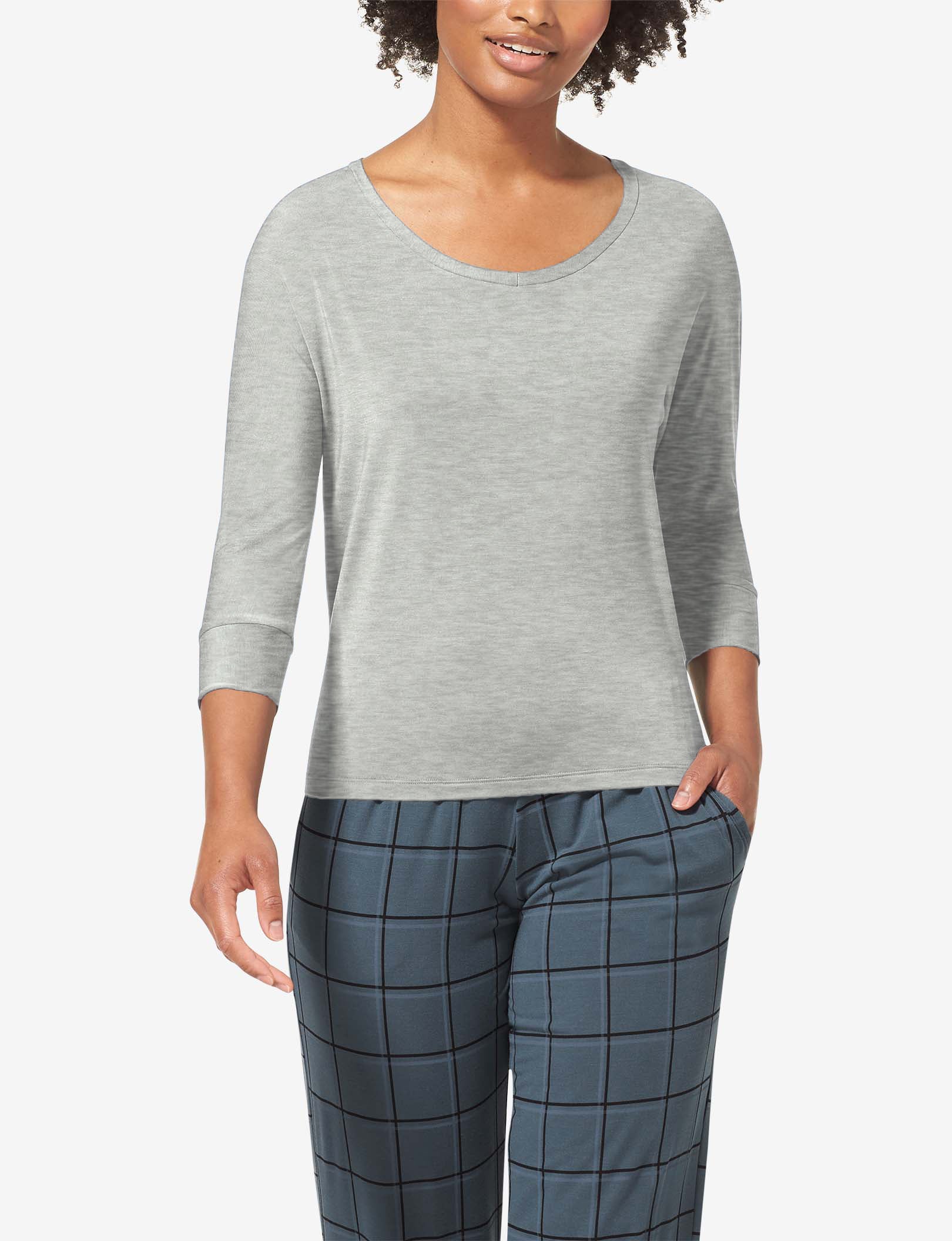 Women's Second Skin 3/4 Sleep Tee::Cool Grey Heather