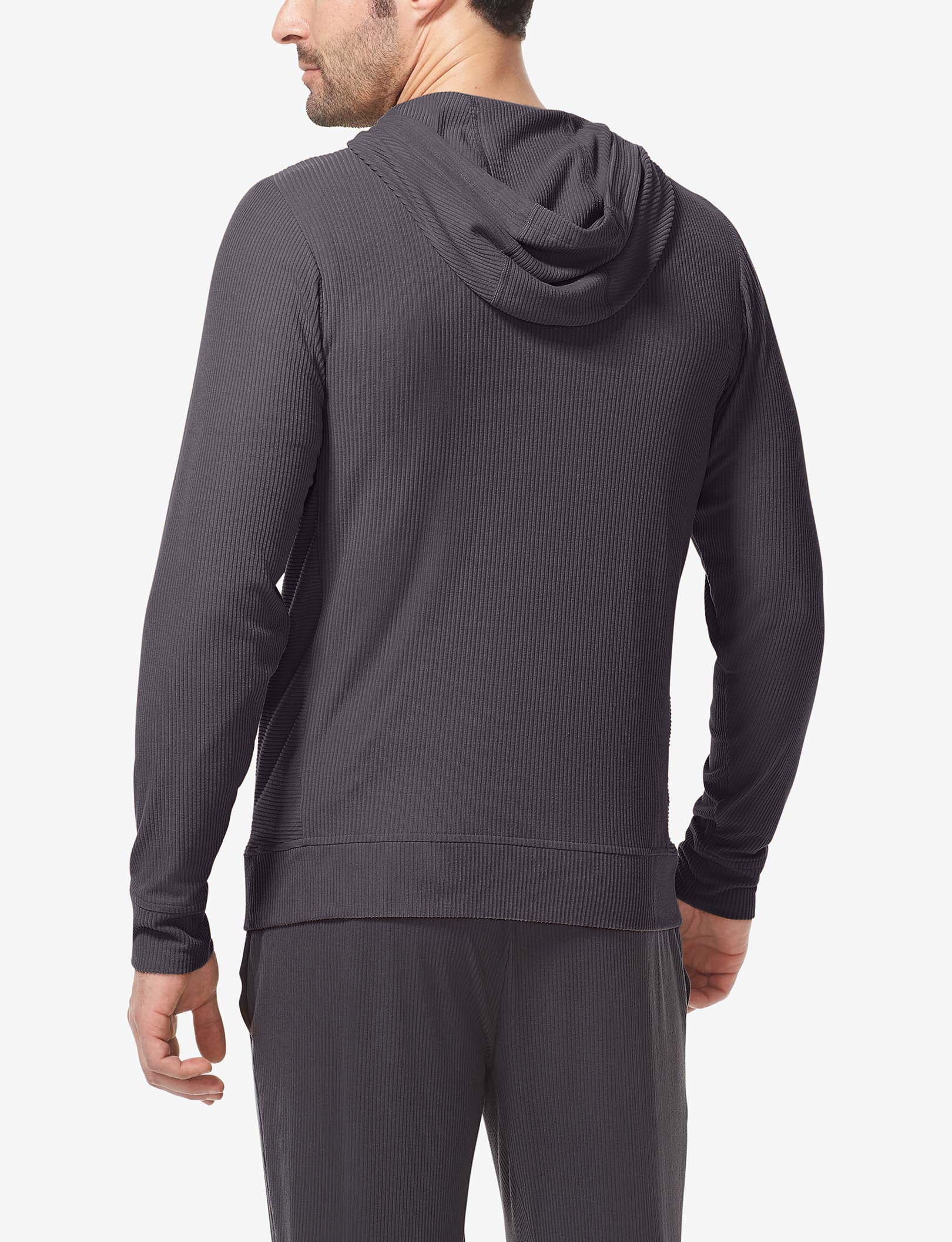 Zen Ribbed Full Zip Hoodie::Phantom