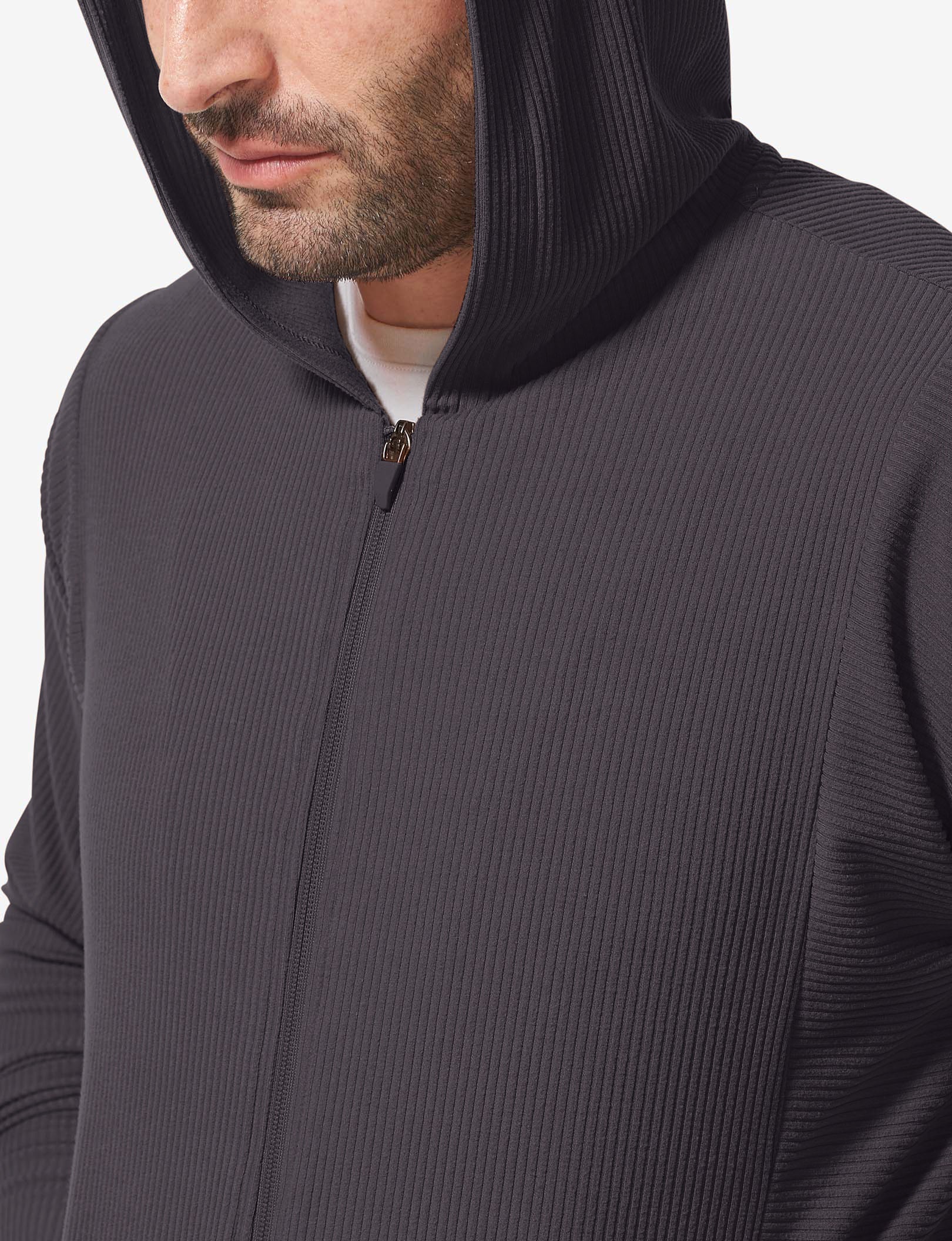 Zen Ribbed Full Zip Hoodie::Phantom