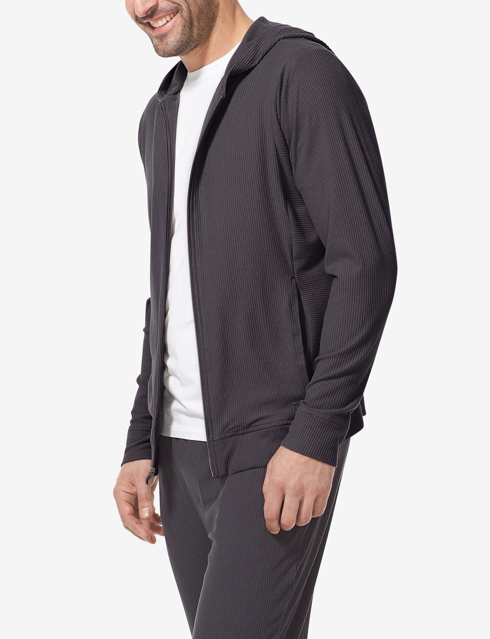 Zen Ribbed Full Zip Hoodie::Phantom
