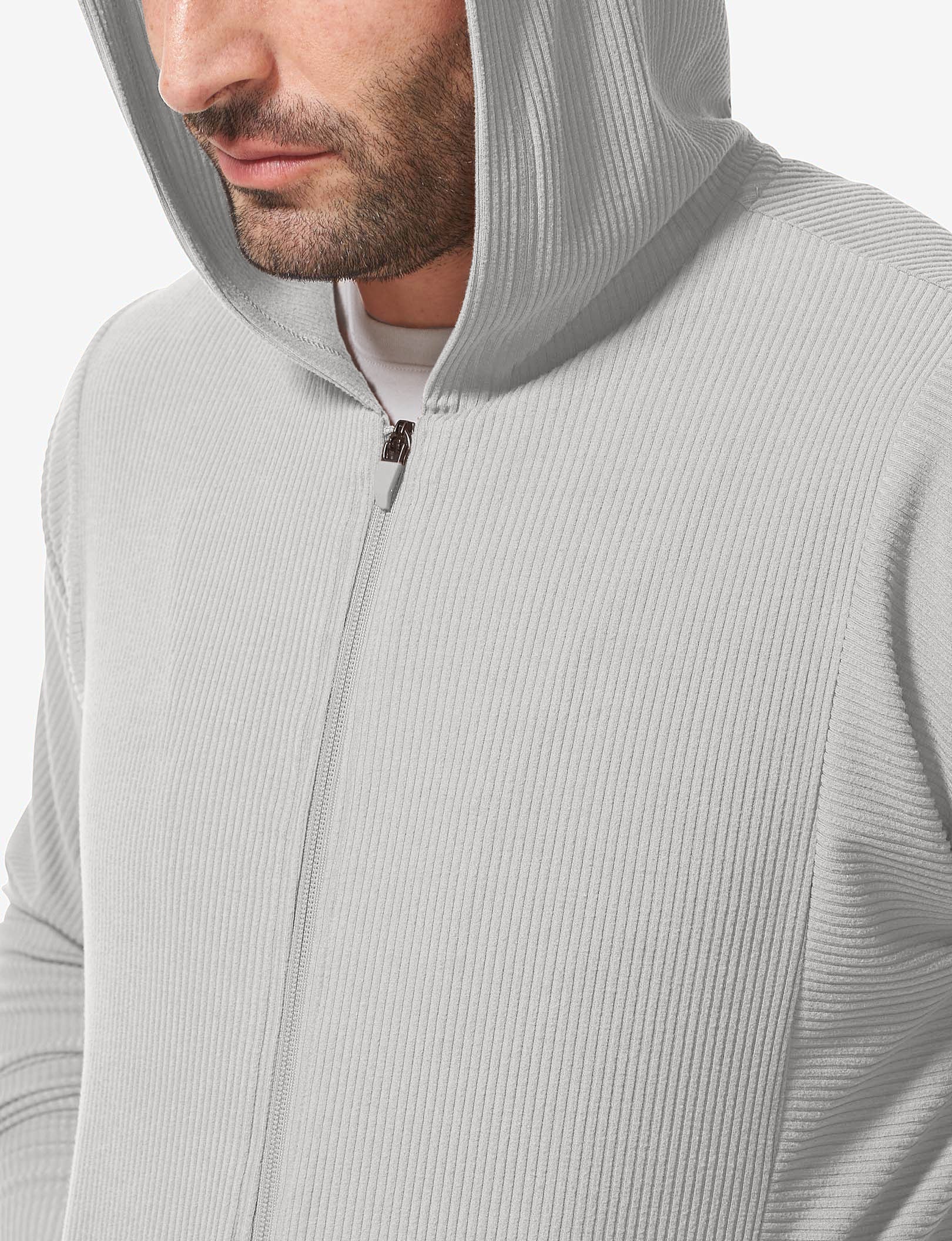Zen Ribbed Full Zip Hoodie::Mirage Gray