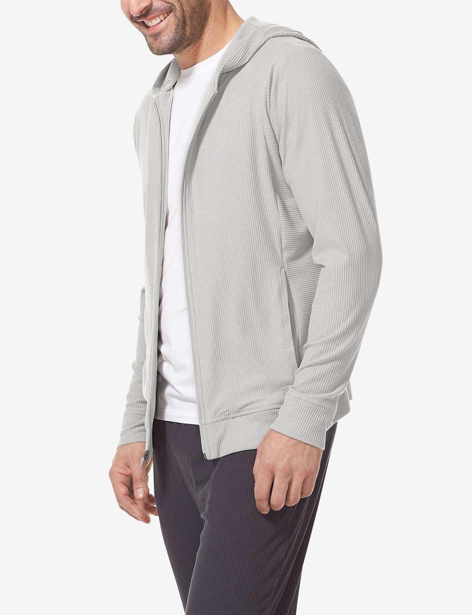 Zen Ribbed Full Zip Hoodie::Mirage Gray