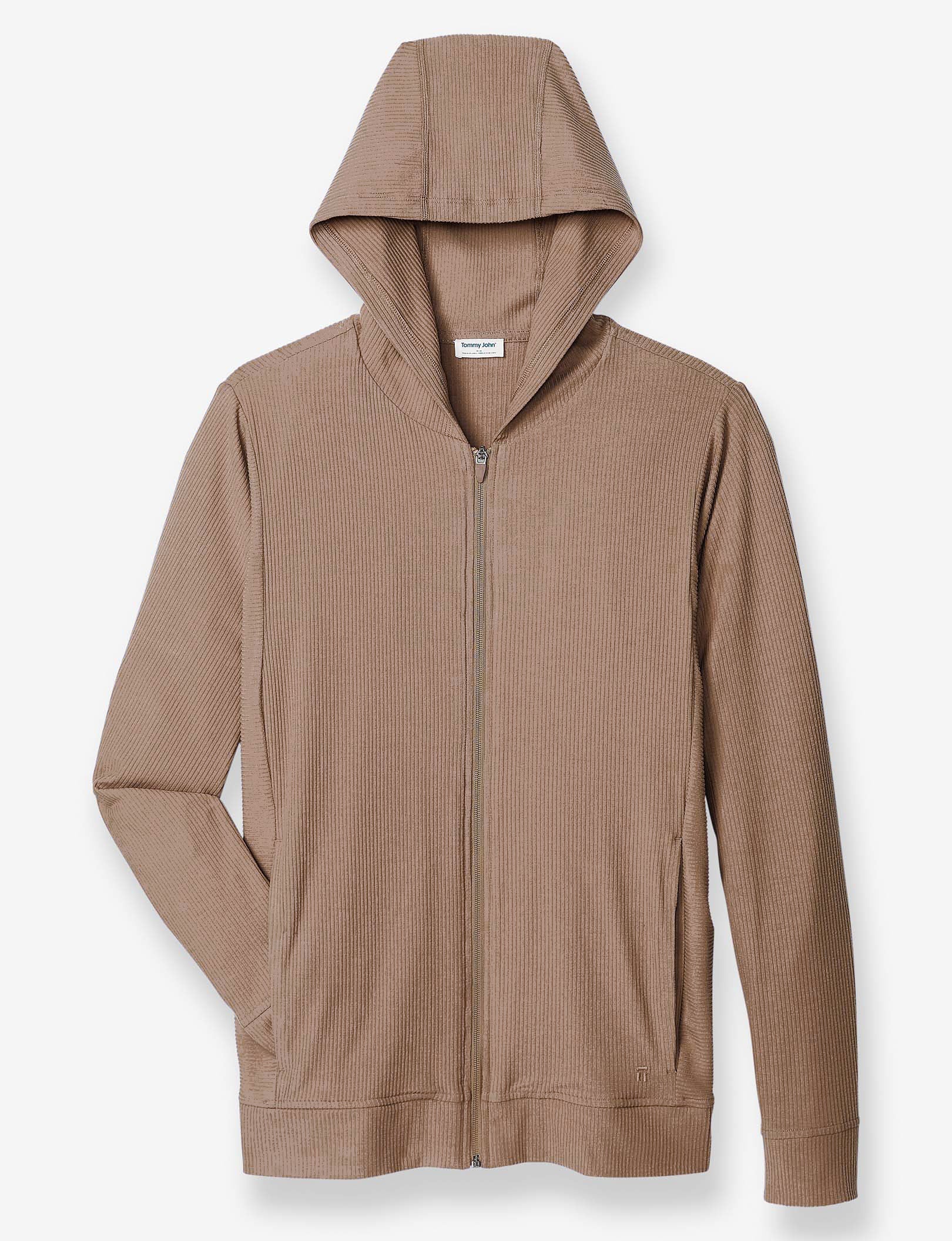 Zen Ribbed Full Zip Hoodie::Woodsmoke