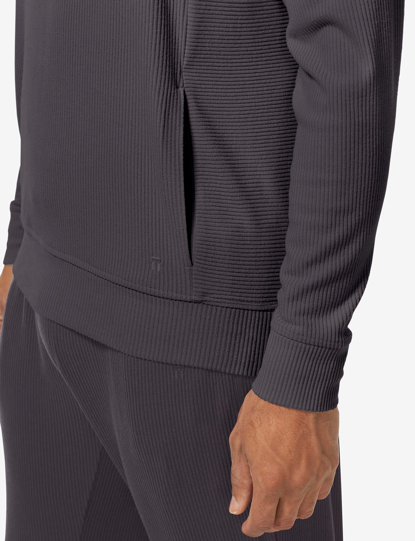 Zen Ribbed Full Zip Hoodie::Phantom