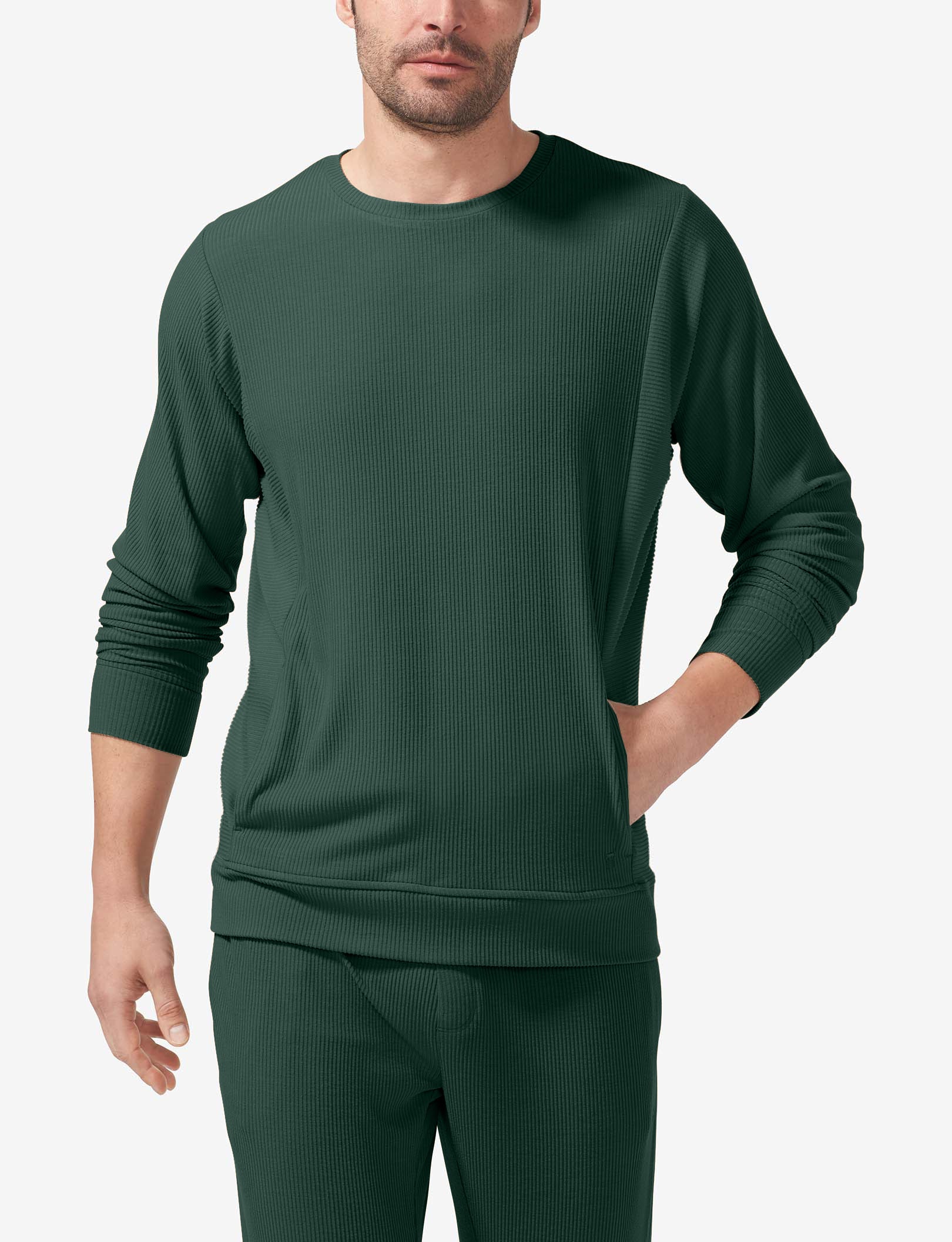 Zen Ribbed Crew Neck Sweatshirt::Pine Grove