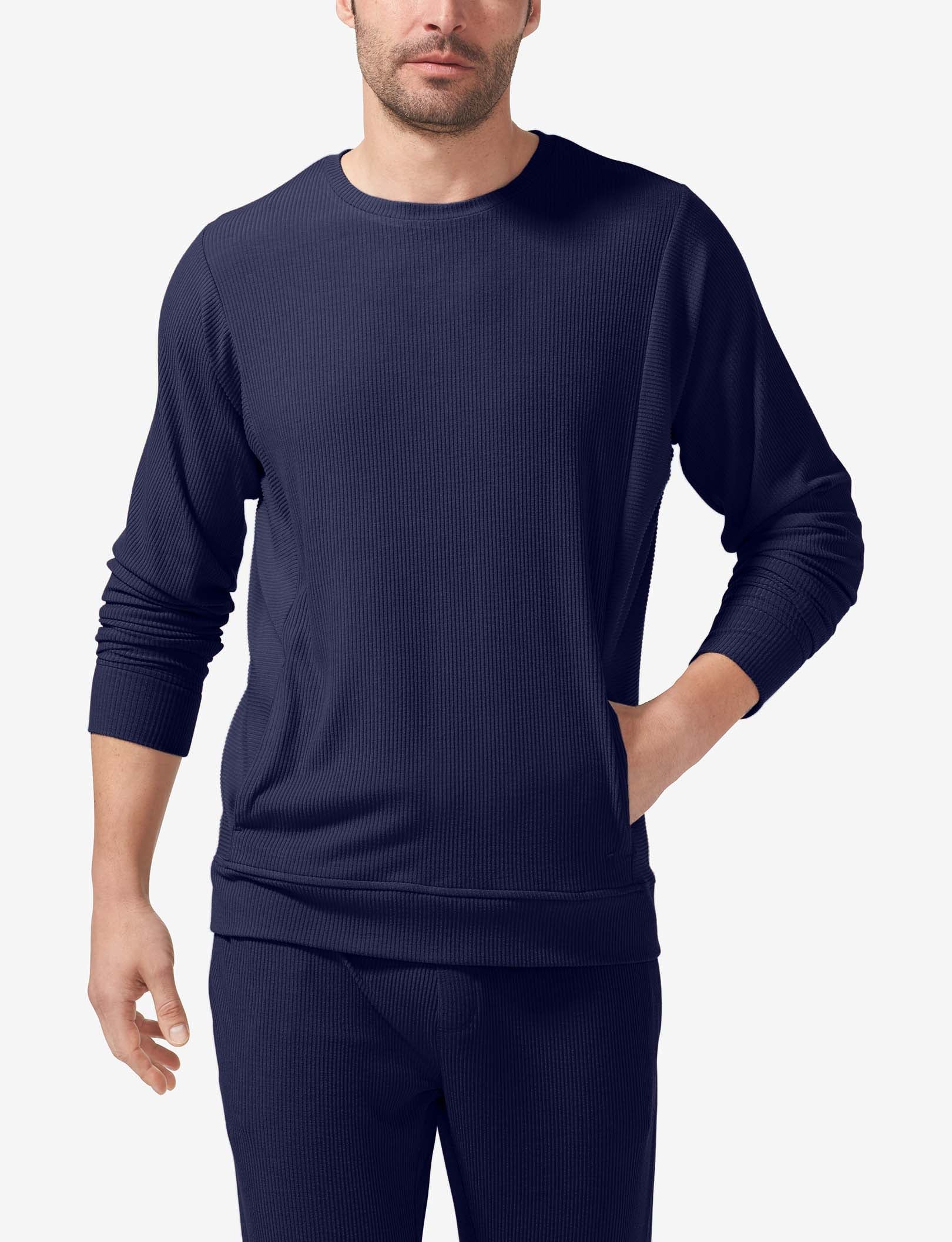 Zen Ribbed Crew Neck Sweatshirt::Evening Blue