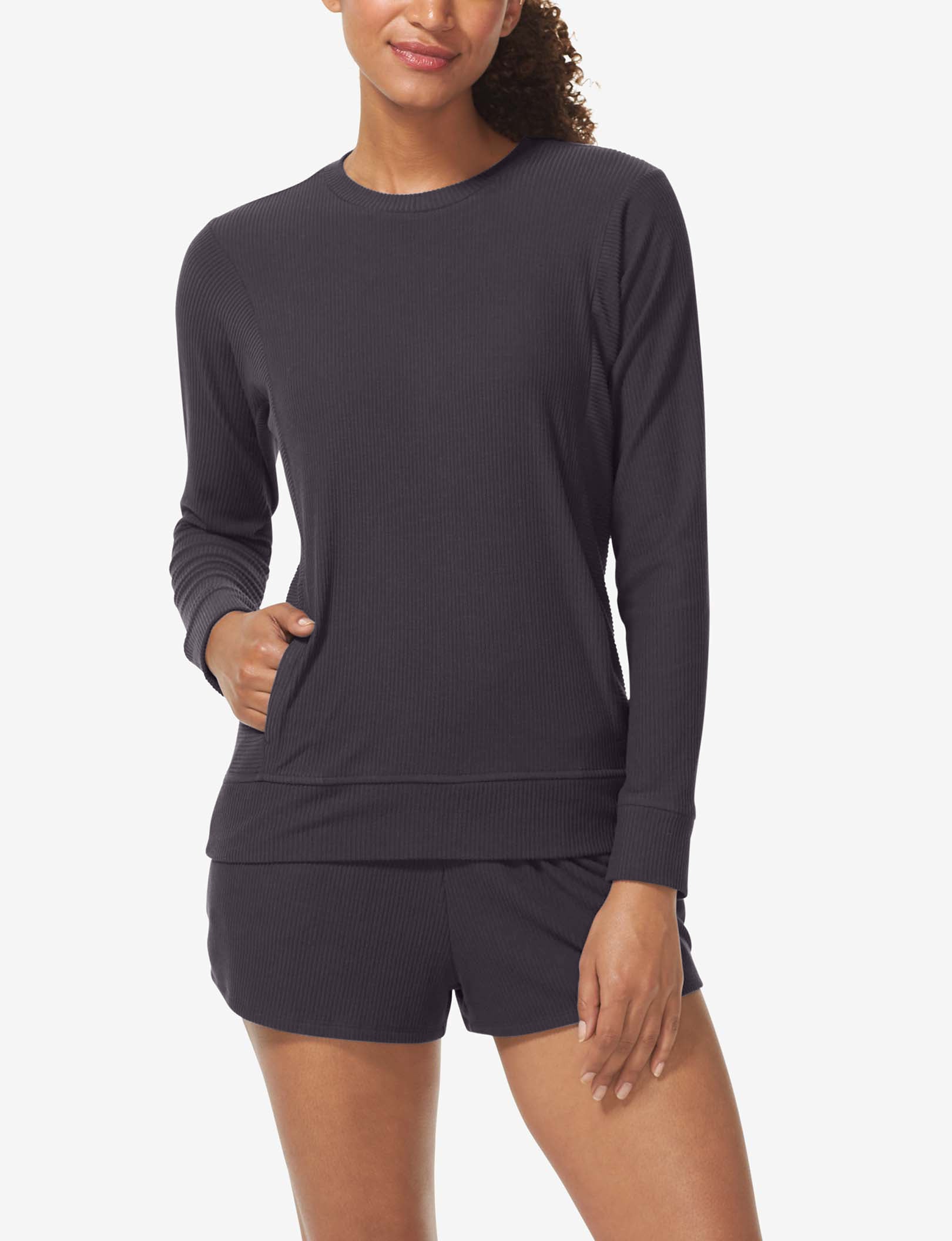 Women's Zen Ribbed Crew Neck Sweatshirt::Phantom
