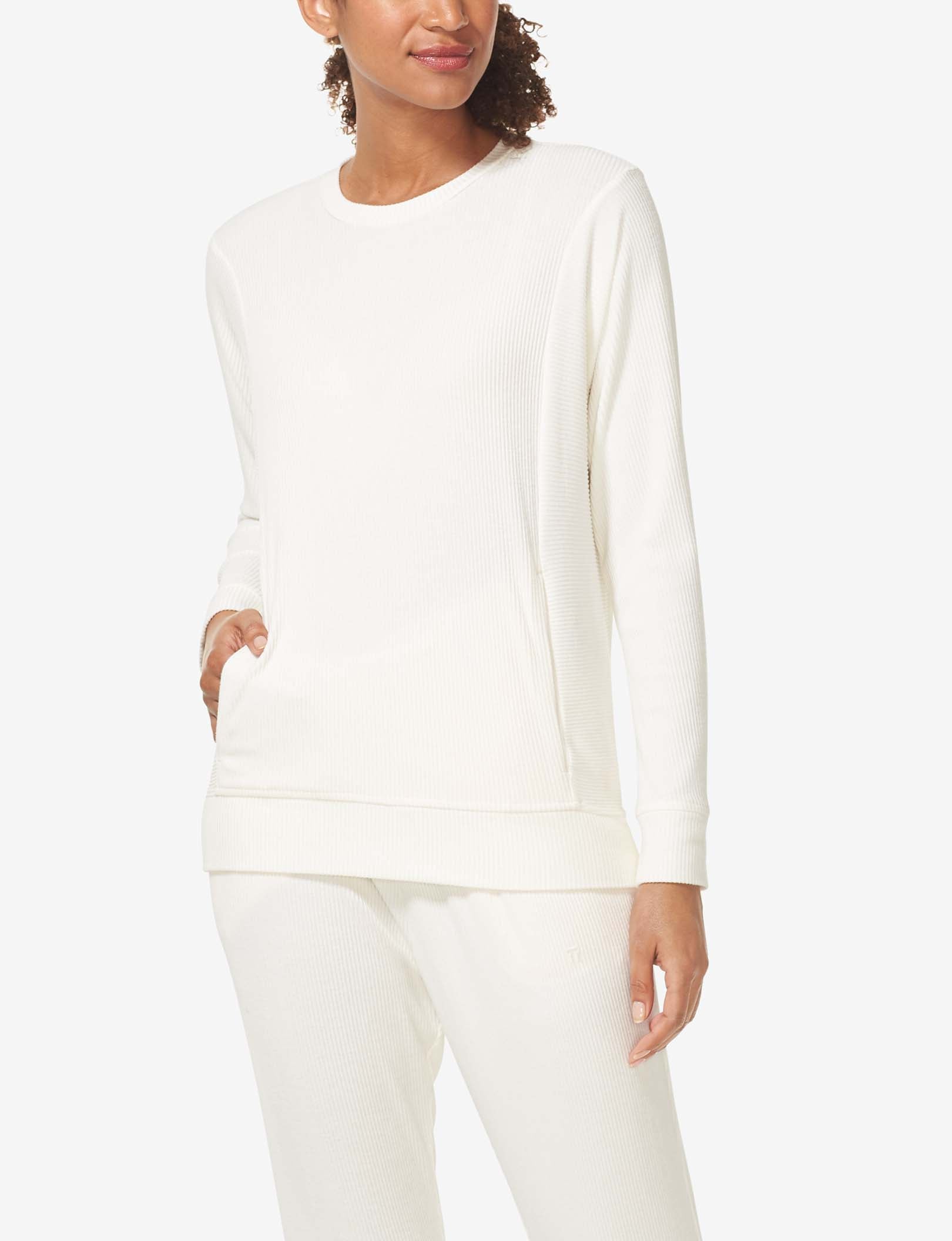 Women's Zen Ribbed Crew Neck Sweatshirt::Coconut Milk