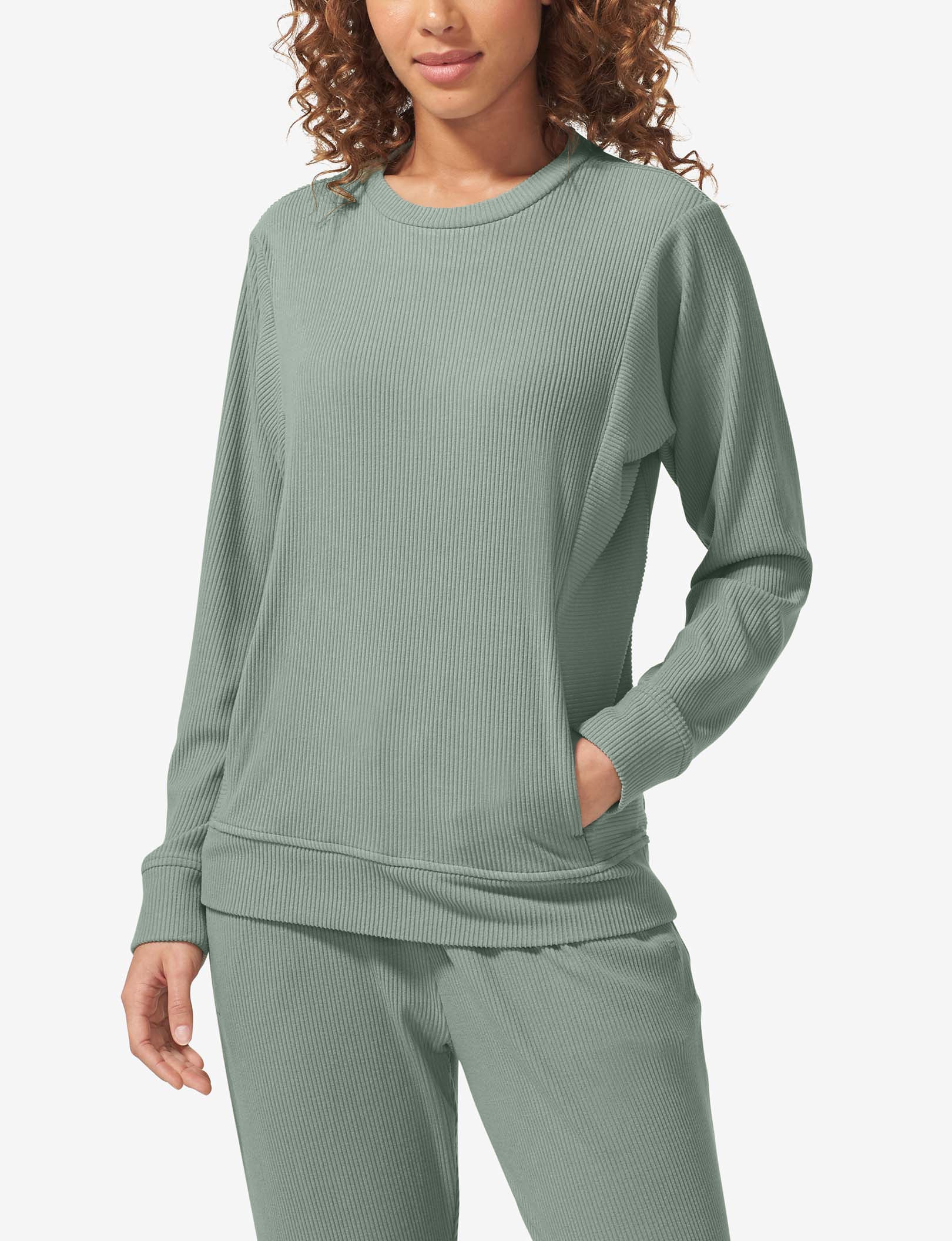 Women's Zen Ribbed Crew Neck Sweatshirt::Lily Pad
