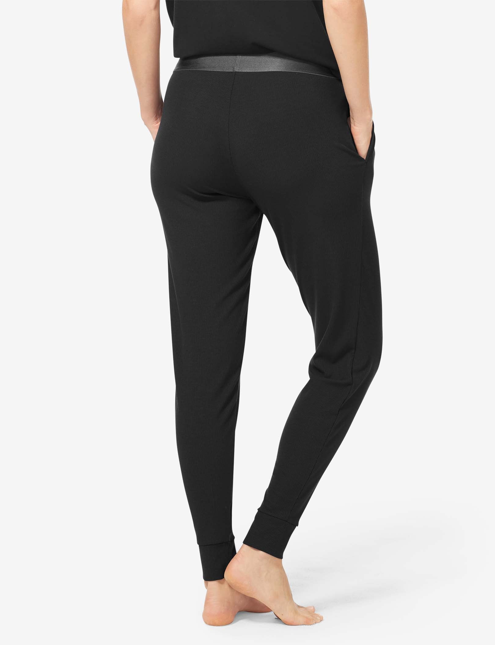 Women's Second Skin Micro Rib Sleep Jogger::Black Rib