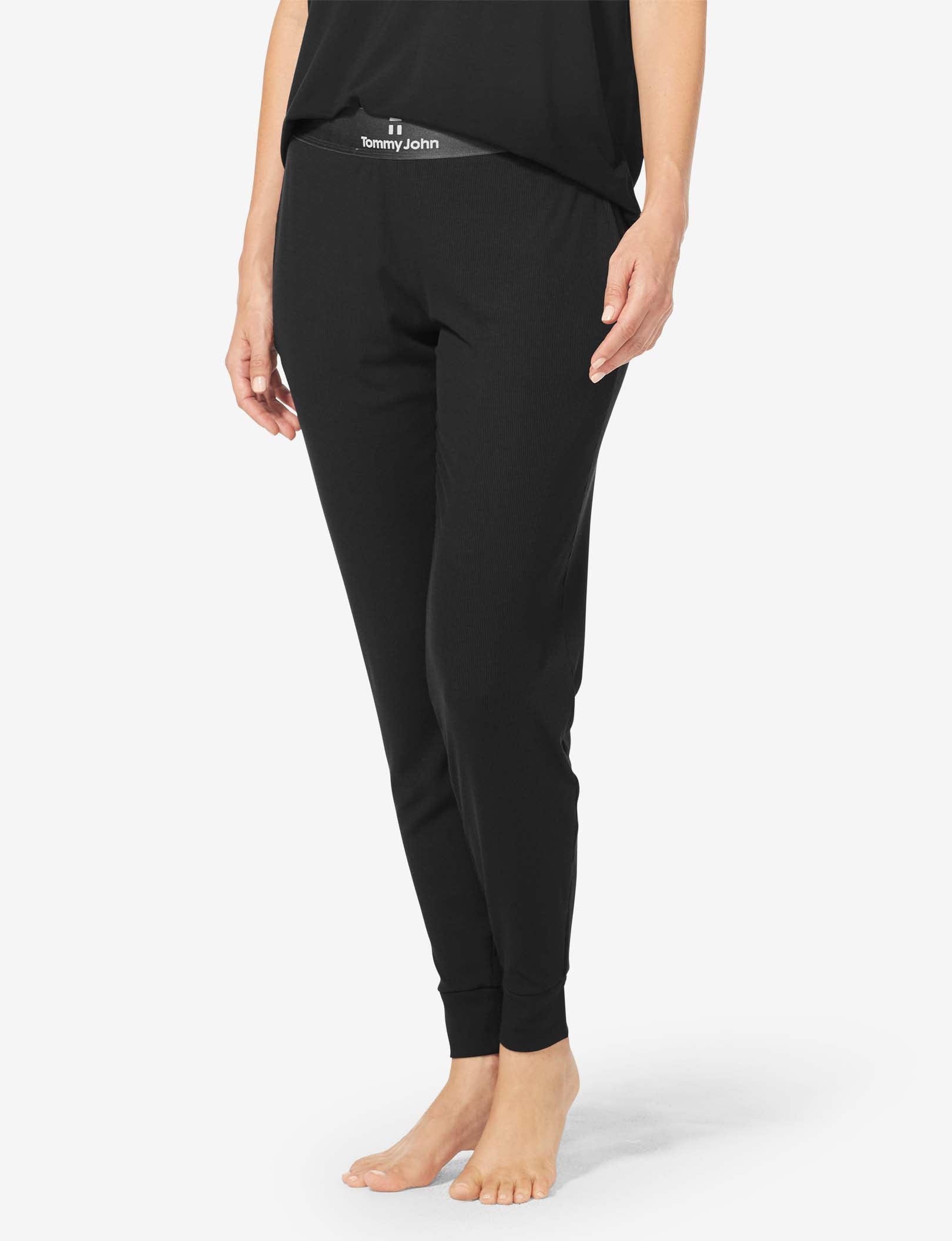 Women's Second Skin Micro Rib Sleep Jogger::Black Rib