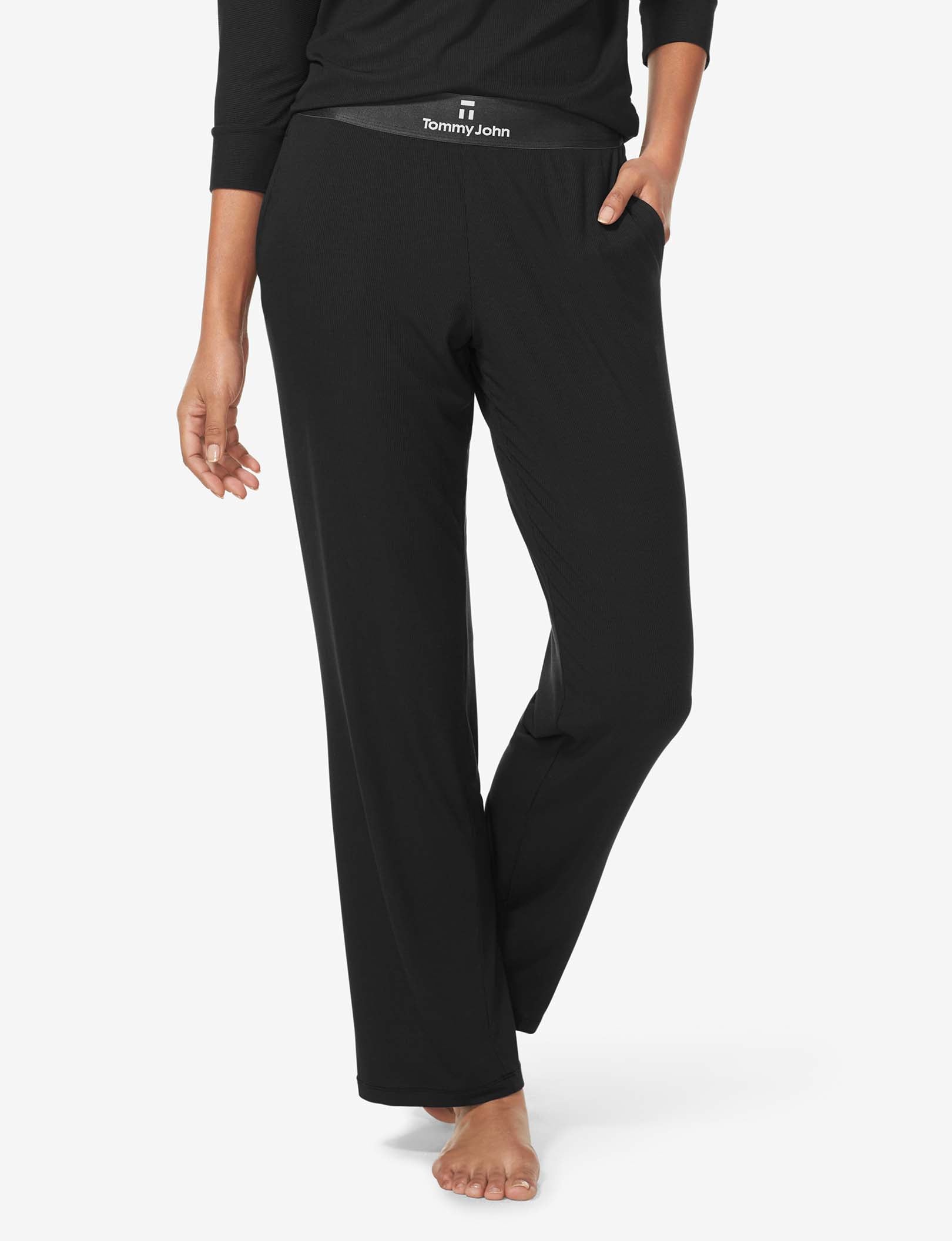 Women's Second Skin Micro Rib Sleep Pant::Black Rib