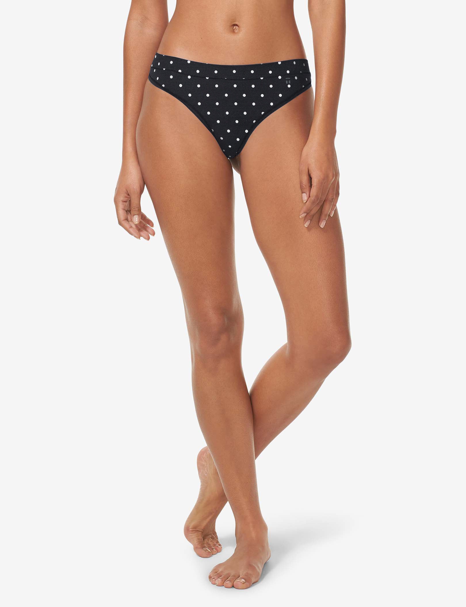 Women's Cool Cotton Thong::Black Polka Dot