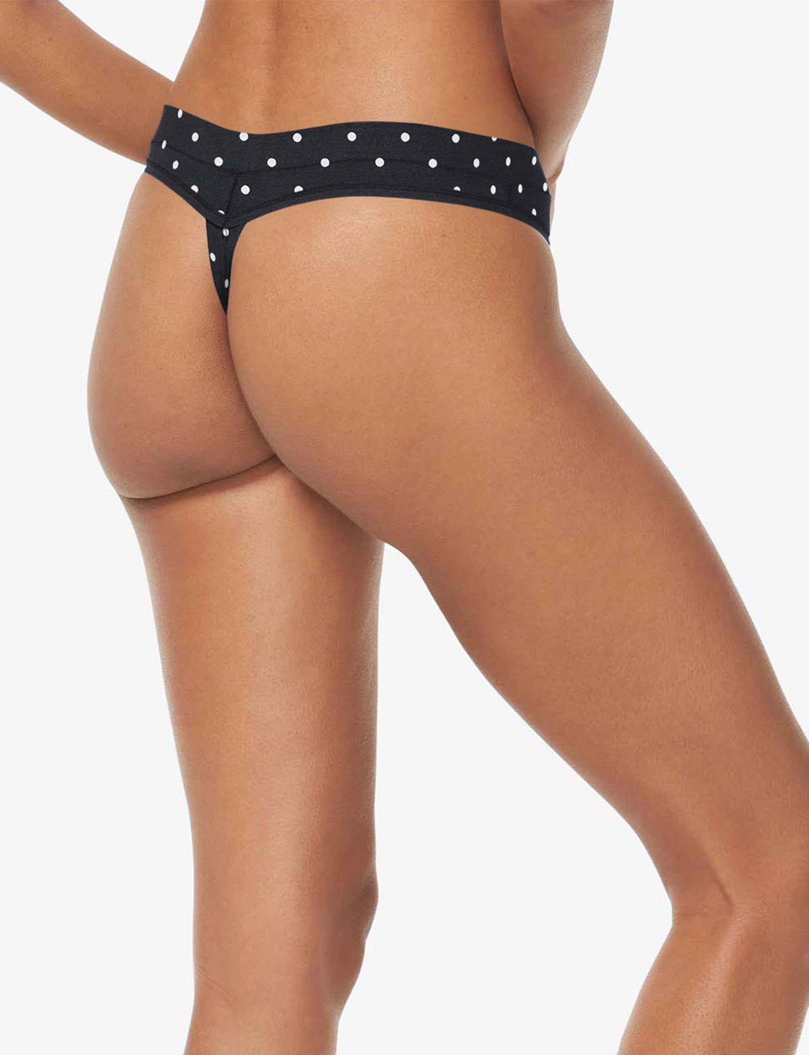 Women's Cool Cotton Thong::Black Polka Dot