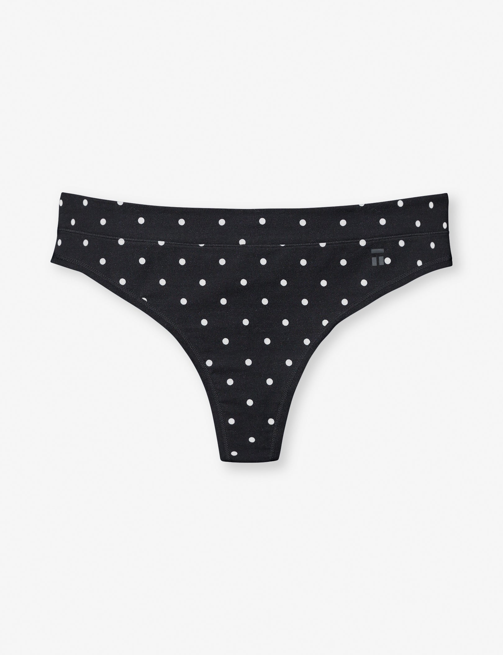 Women's Cool Cotton Thong::Black Polka Dot