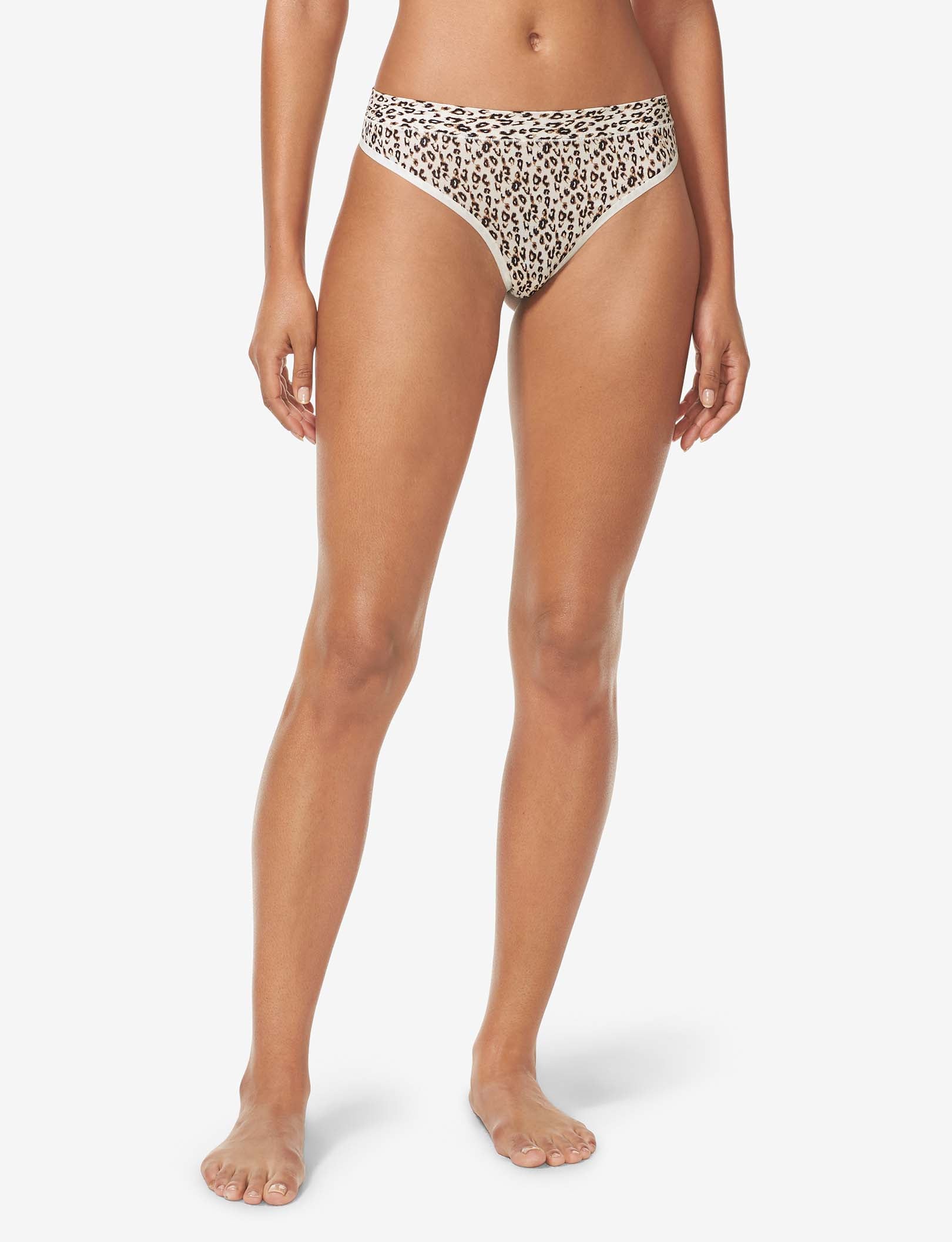 Women's Cool Cotton Thong::Natural Leopard
