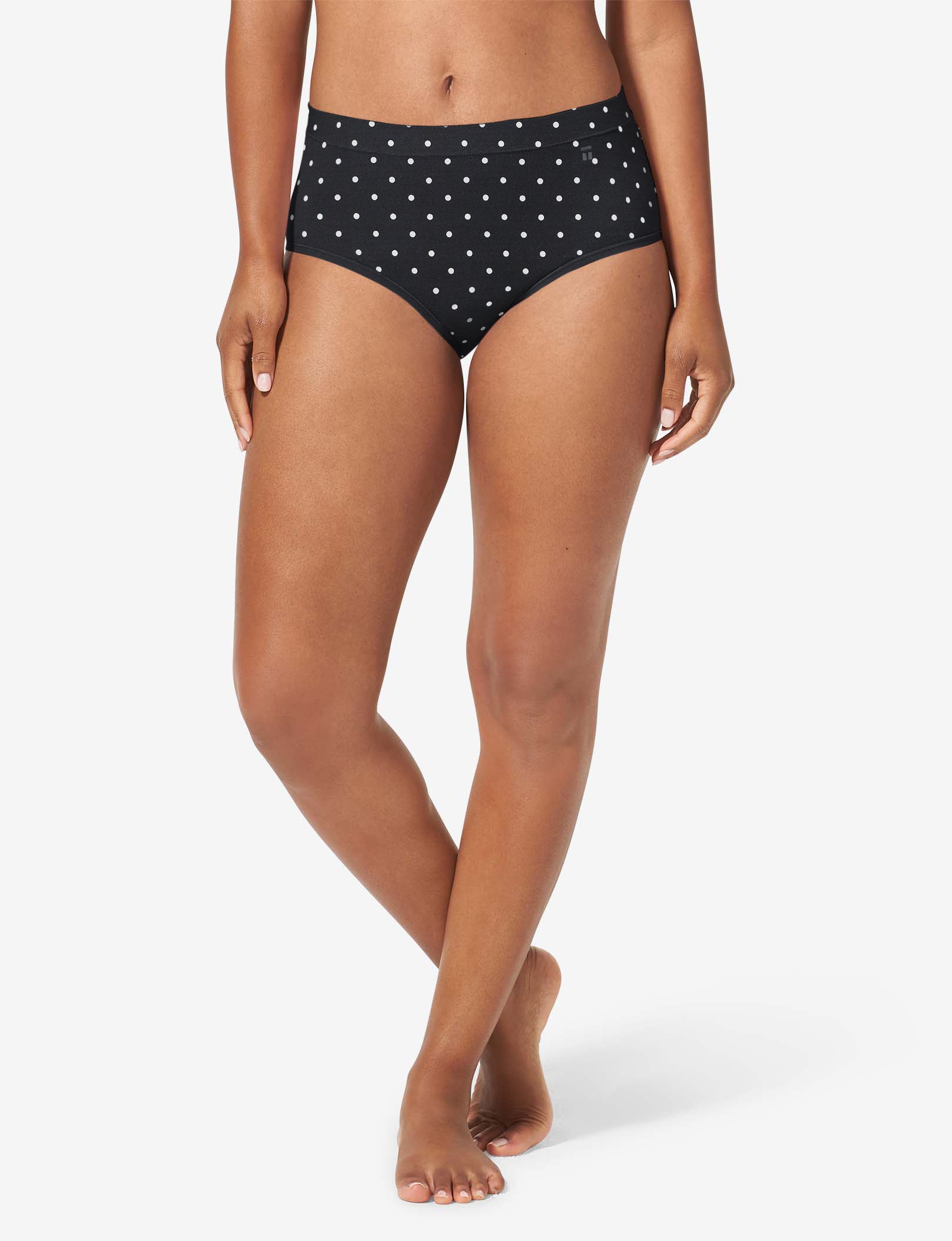 Women's Cool Cotton High Rise Brief::Black Polka Dot