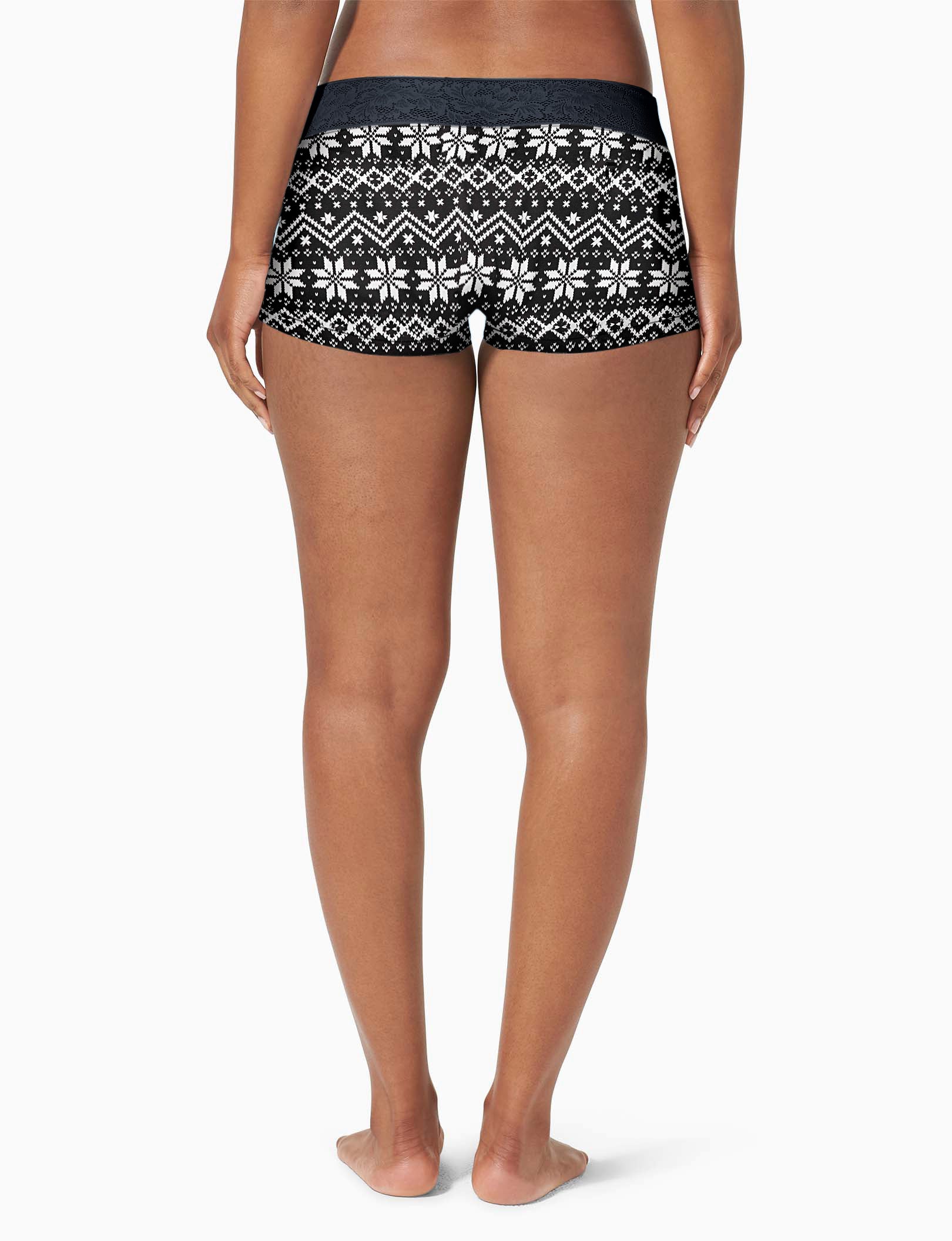 Women's Second Skin Boyshort, Lace Waist::Black Vintage Sweater Lace Waist