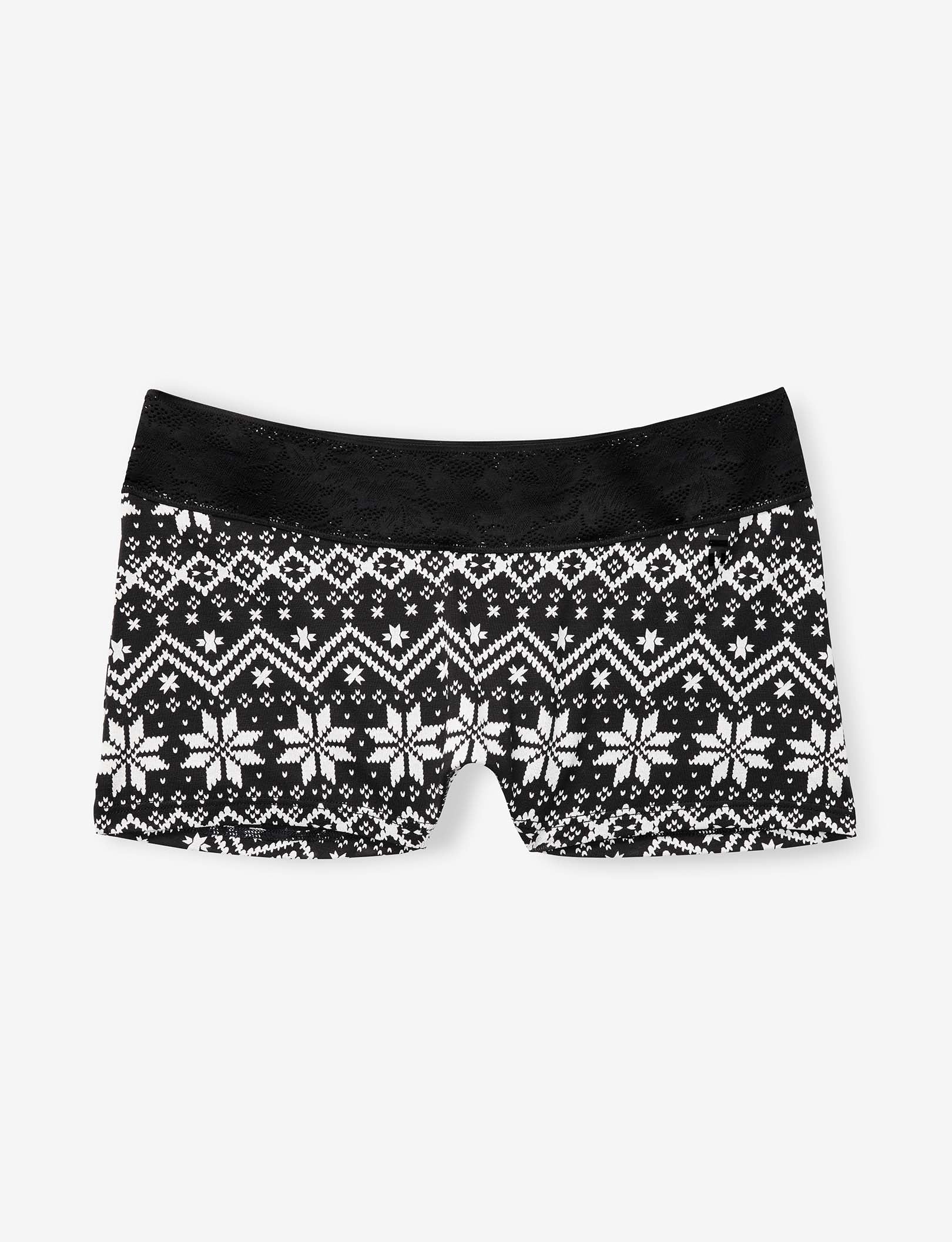 Women's Second Skin Boyshort, Lace Waist::Black Vintage Sweater Lace Waist