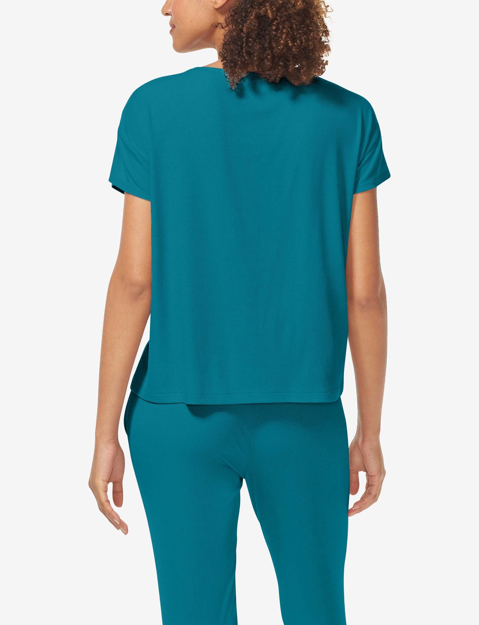 Women's Second Skin Micro Rib Sleep Tee::Deep Teal Rib