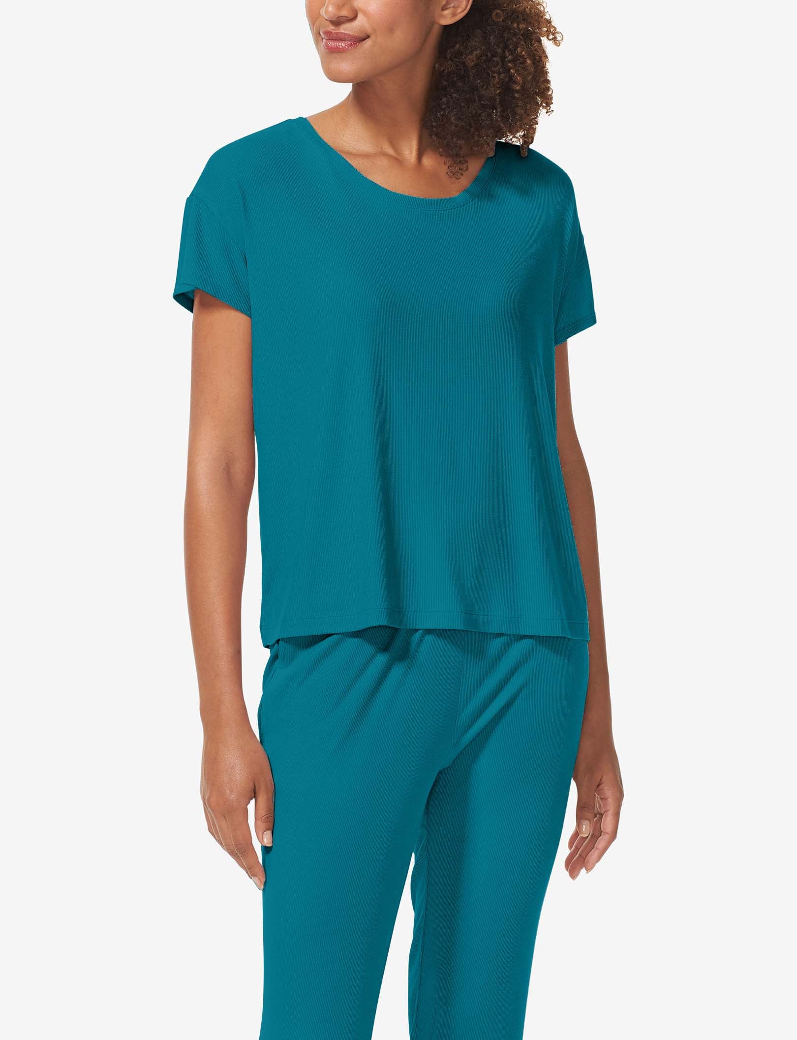 Women's Second Skin Micro Rib Sleep Tee::Deep Teal Rib
