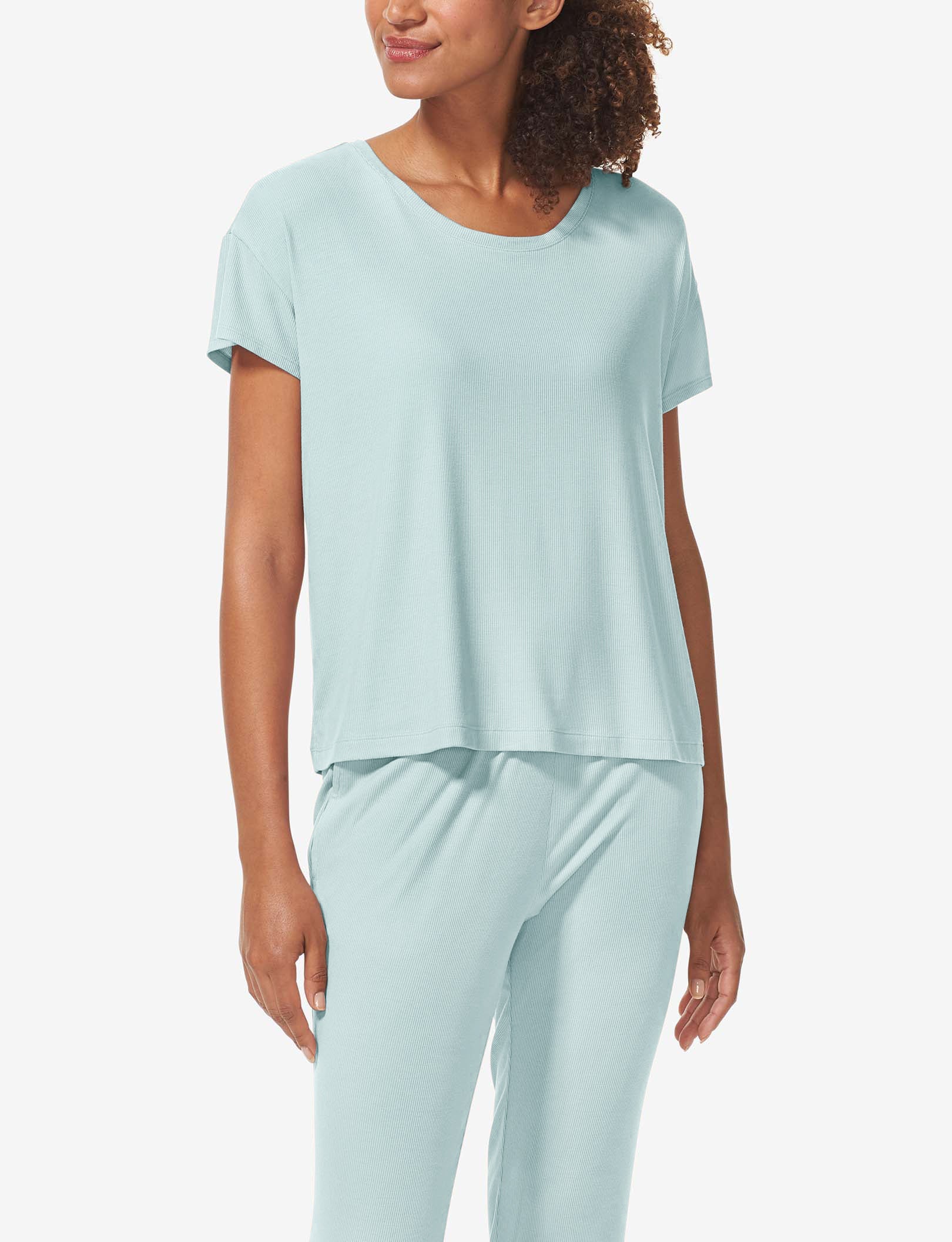 Women's Second Skin Micro Rib Sleep Tee::Blue Haze Rib