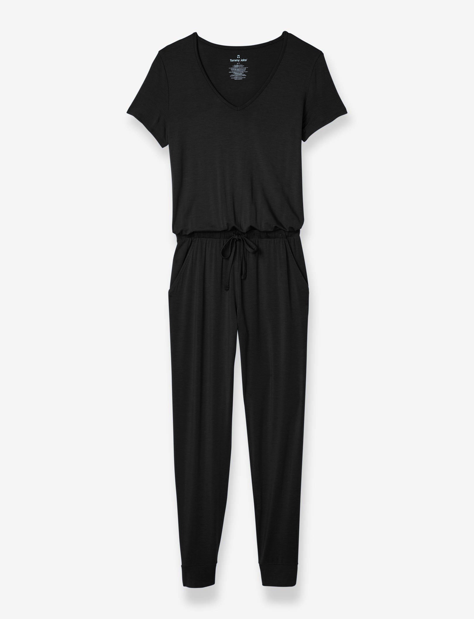 Women's Short Sleeve Lounge Jumpsuit::Black