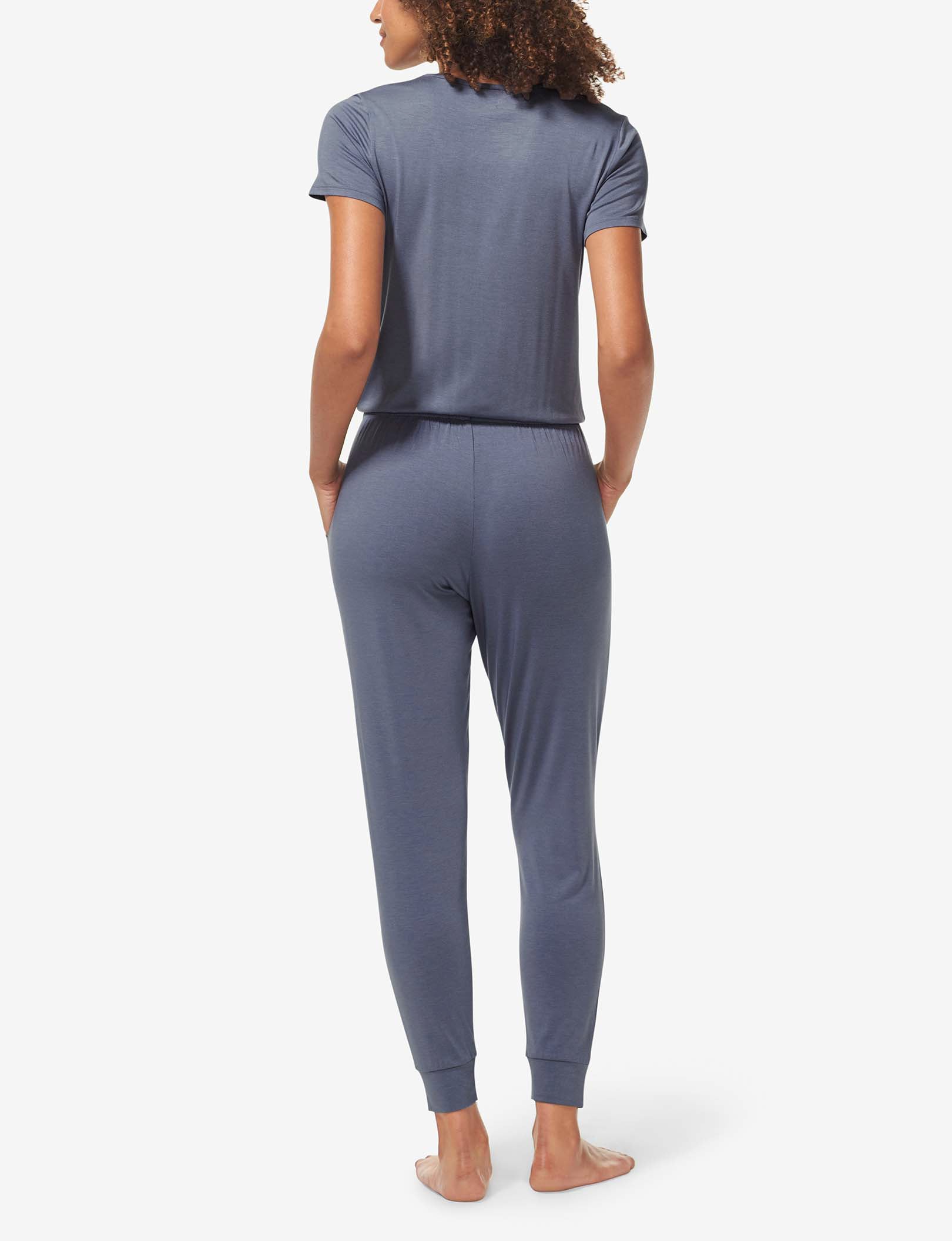 Women's Short Sleeve Lounge Jumpsuit::Folkstone Gray