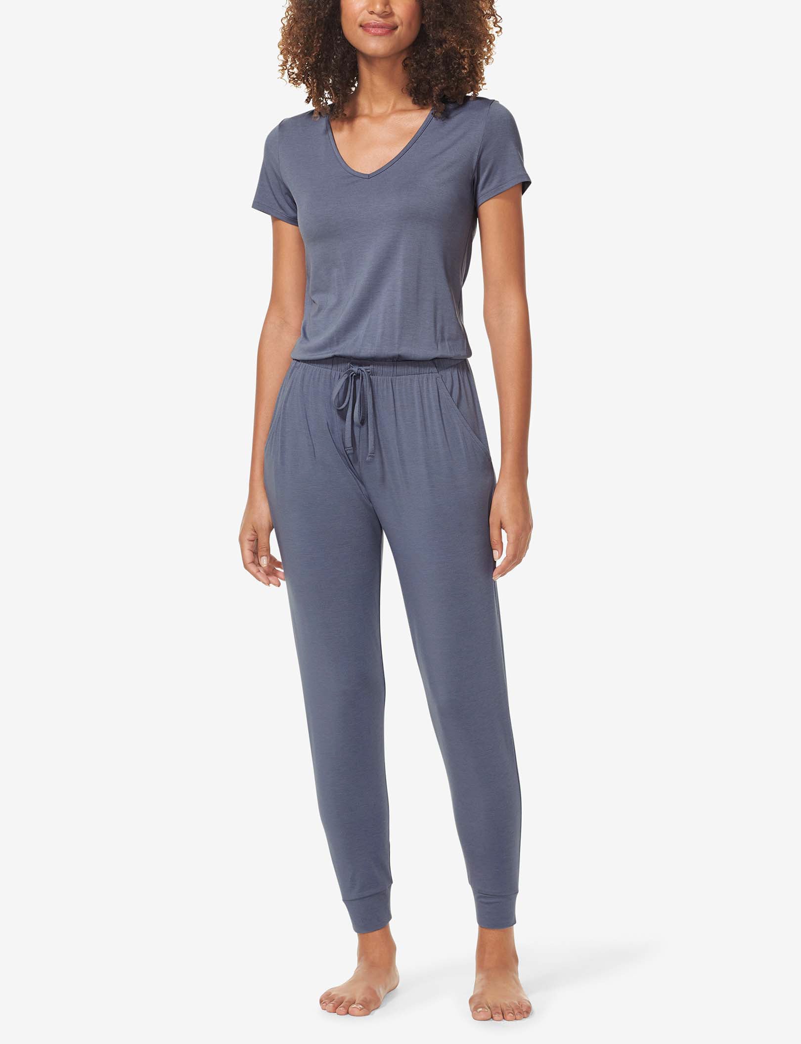 Women's Short Sleeve Lounge Jumpsuit::Folkstone Gray